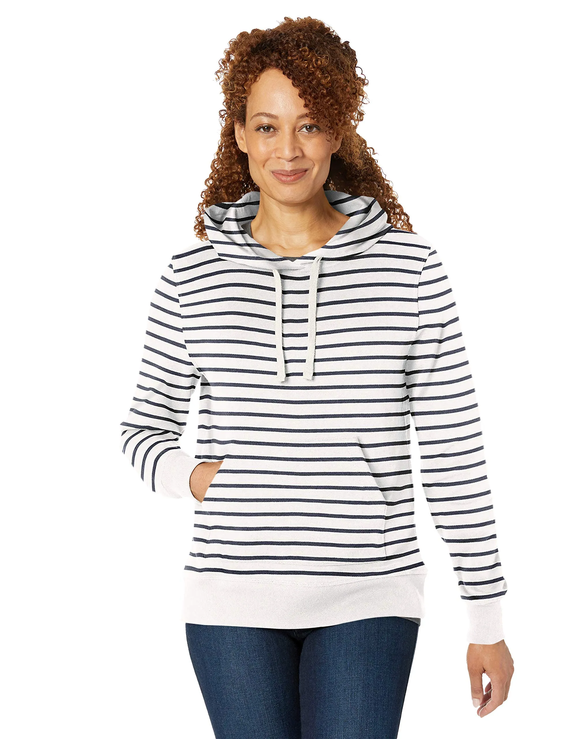 Amazon Essentials Felpa con Cappuccio in Pile Donna, Bianco Righe, XL - immagine 2