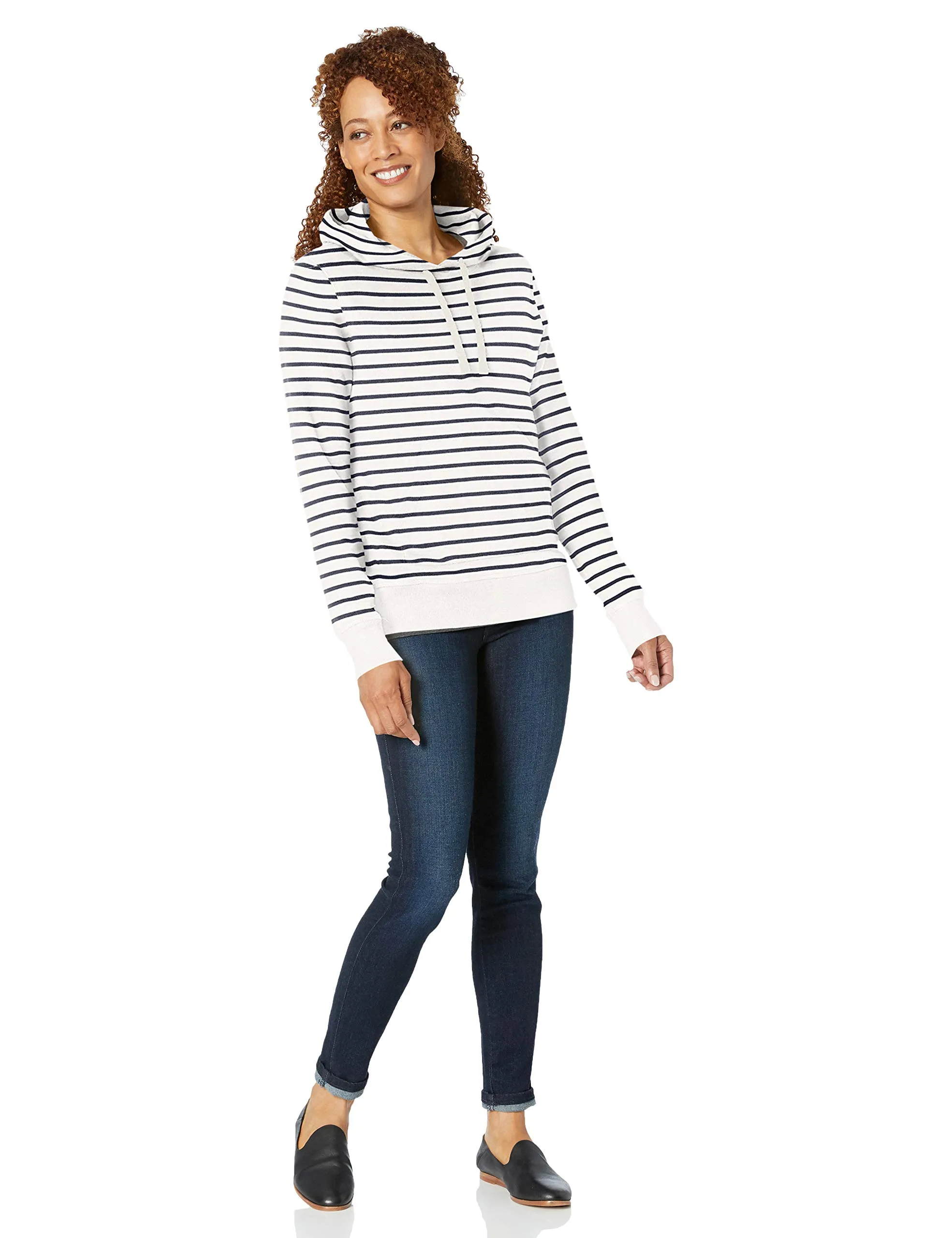 Amazon Essentials Felpa con Cappuccio in Pile Donna, Bianco Righe, XL - immagine 3