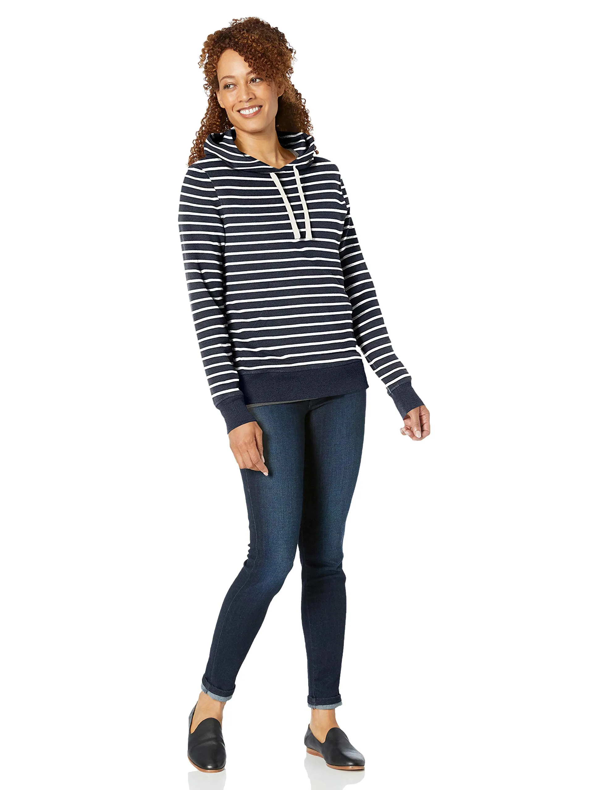 Amazon Essentials Felpa con Cappuccio in Pile Donna, Blu Marino Righe, XL - immagine 3