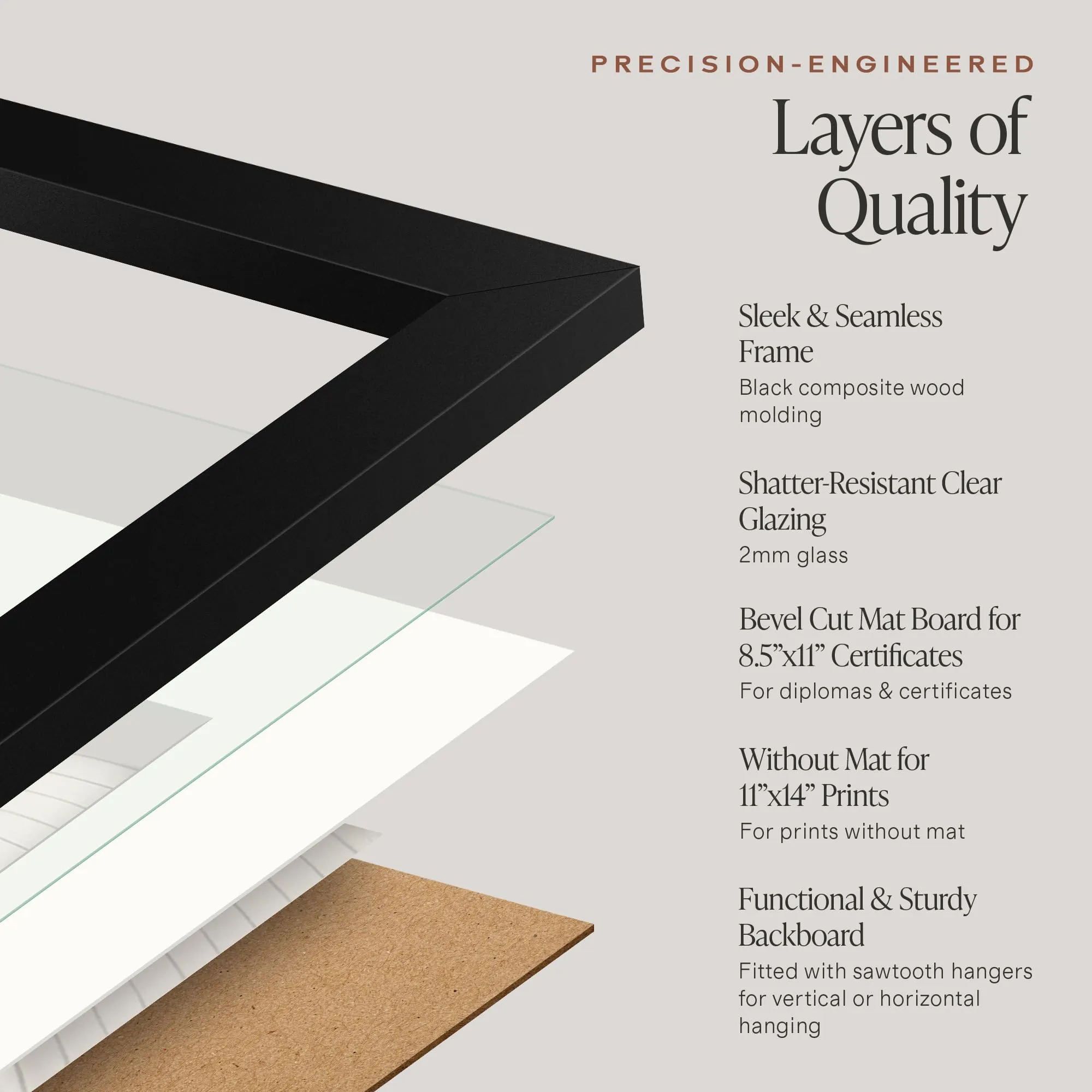Americanflat Legacy Collection 11x14 Diploma Frame with Shatter-Resistant Glass, Black - immagine 5