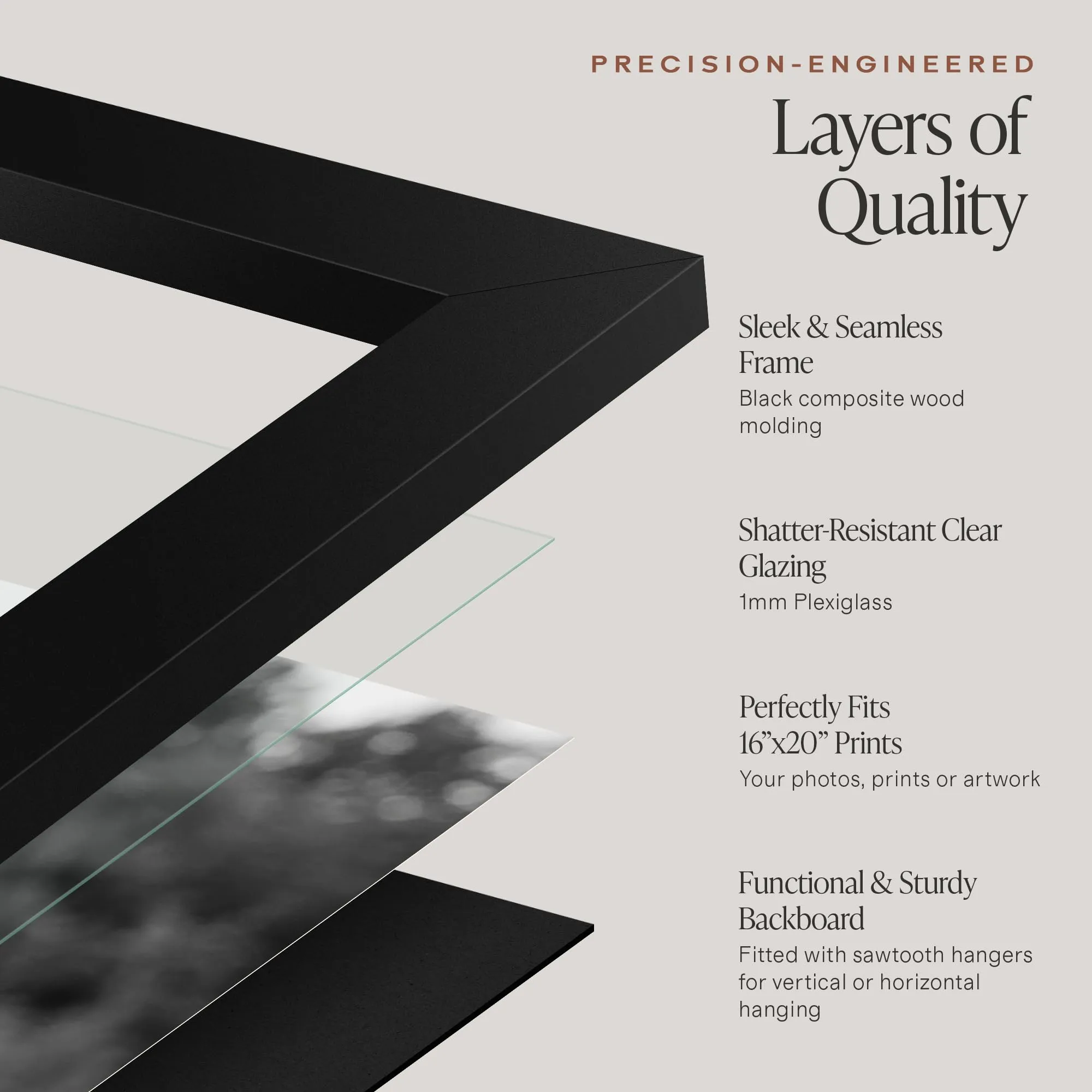 Americanflat Epic Collection 16x20 Picture Frame, Engineered Wood with Polished Plexiglass, Black - immagine 5
