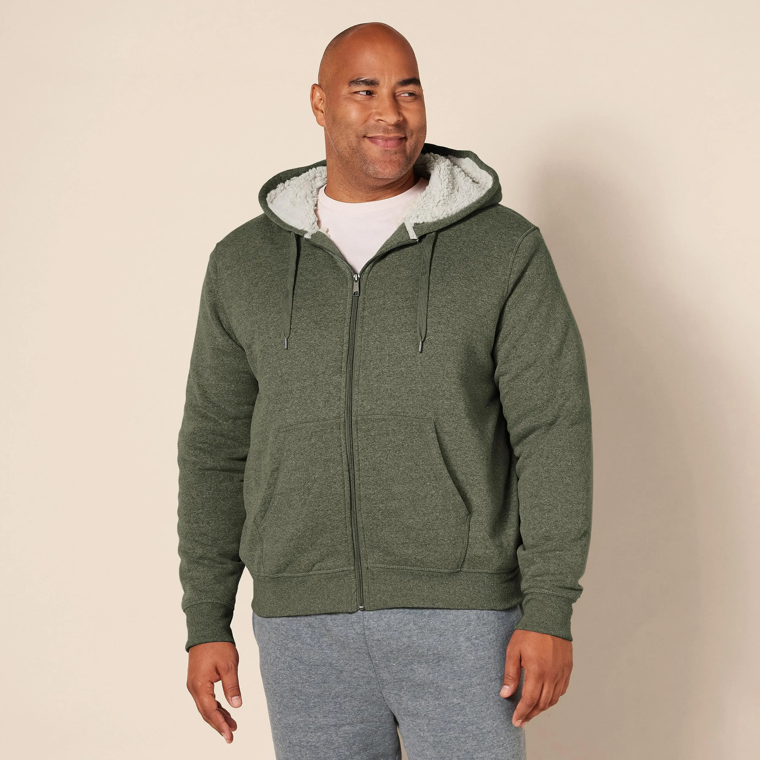 Amazon Essentials Felpa con Cappuccio e Cerniera Integrale in Pile Foderata in Sherpa Uomo, Verde Oliva, XXL - immagine 5