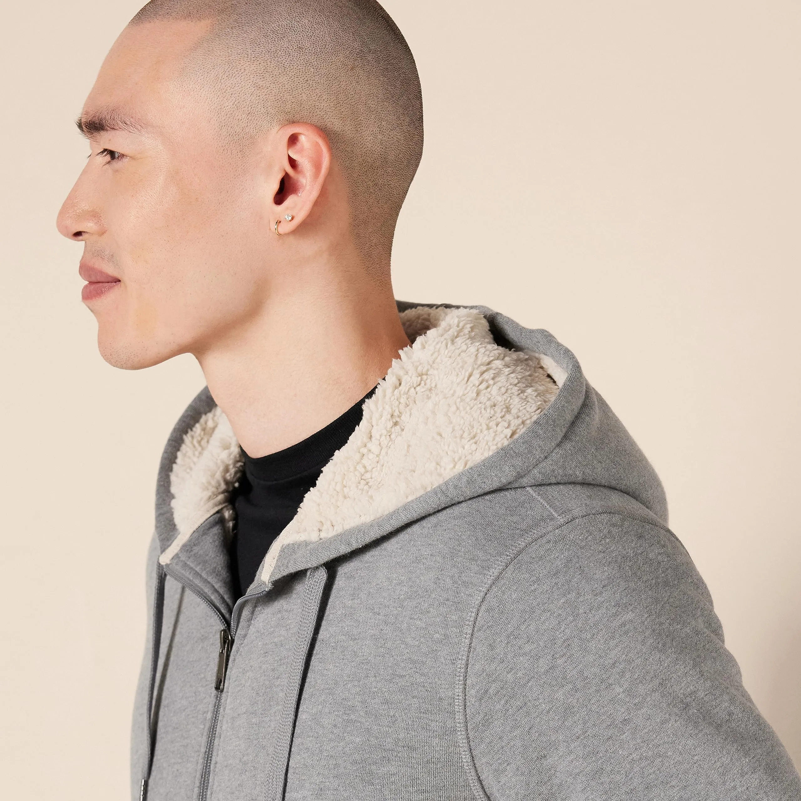 Amazon Essentials Felpa con Cappuccio e Cerniera Integrale in Pile Foderata in Sherpa Uomo, Grigio Chiaro Puntinato, XL - immagine 3