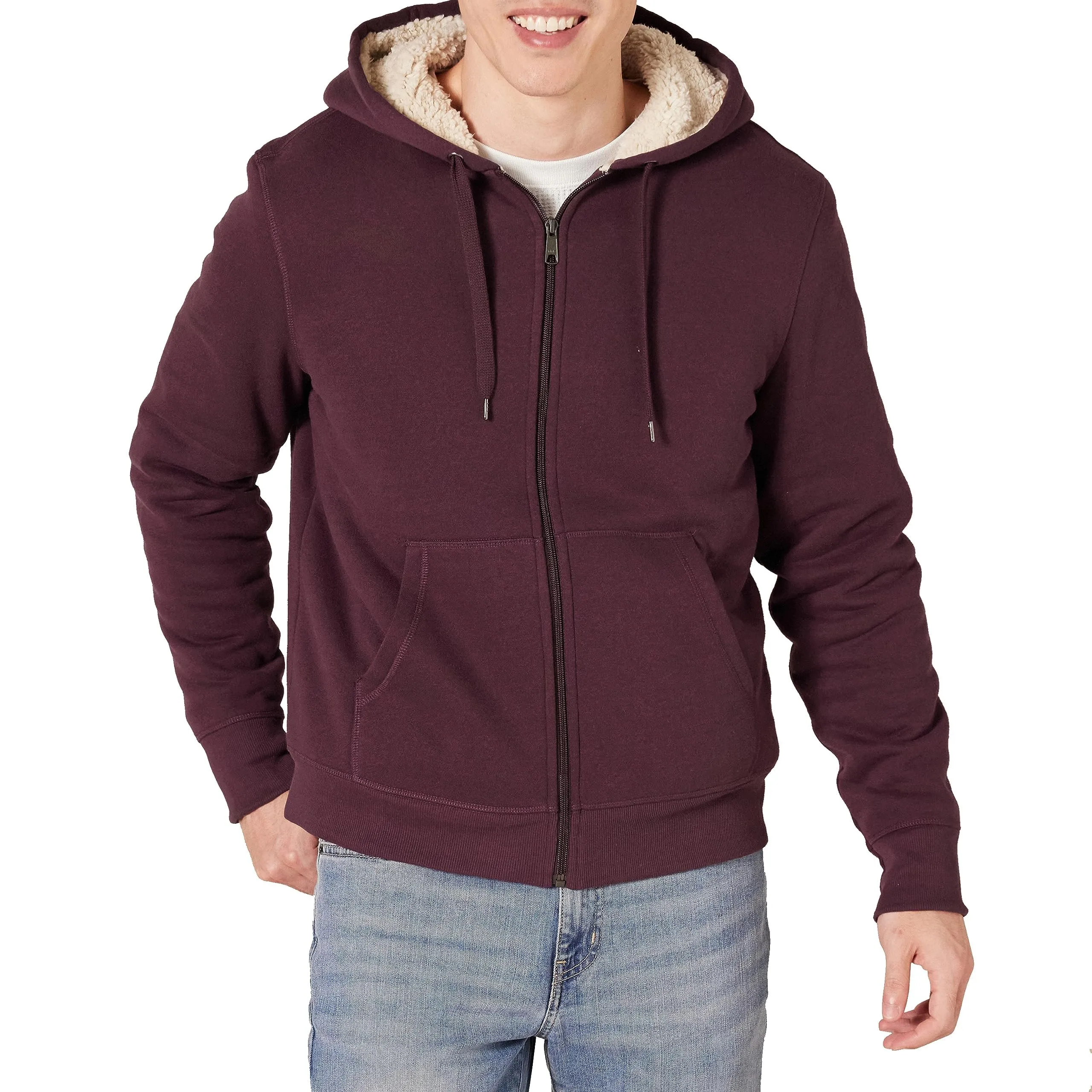 Amazon Essentials Felpa con Cappuccio e Cerniera Integrale Foderata in Sherpa Uomo, Bordeaux, L - immagine 1
