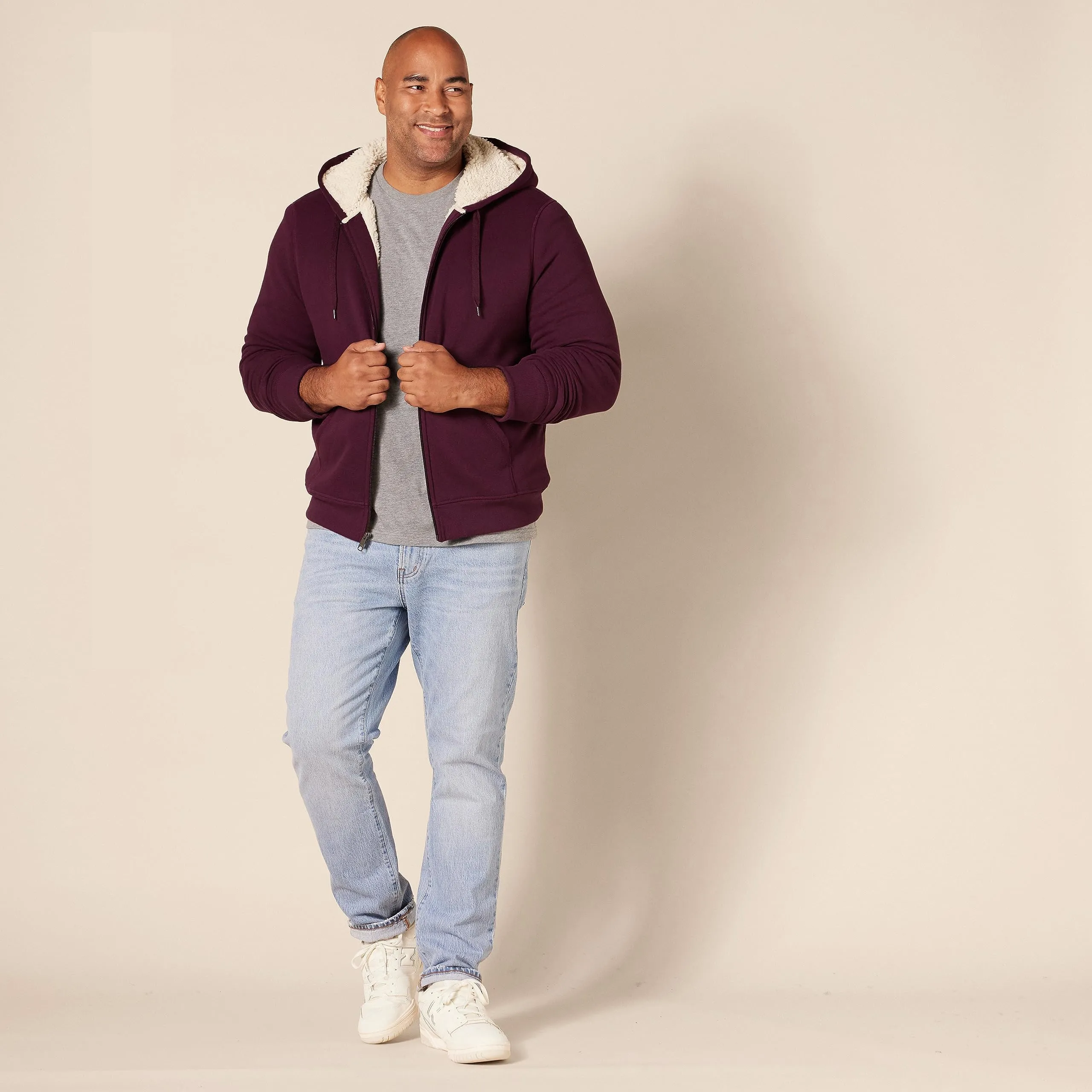 Amazon Essentials Felpa con Cappuccio e Cerniera Integrale Foderata in Sherpa Uomo, Bordeaux, L - immagine 7