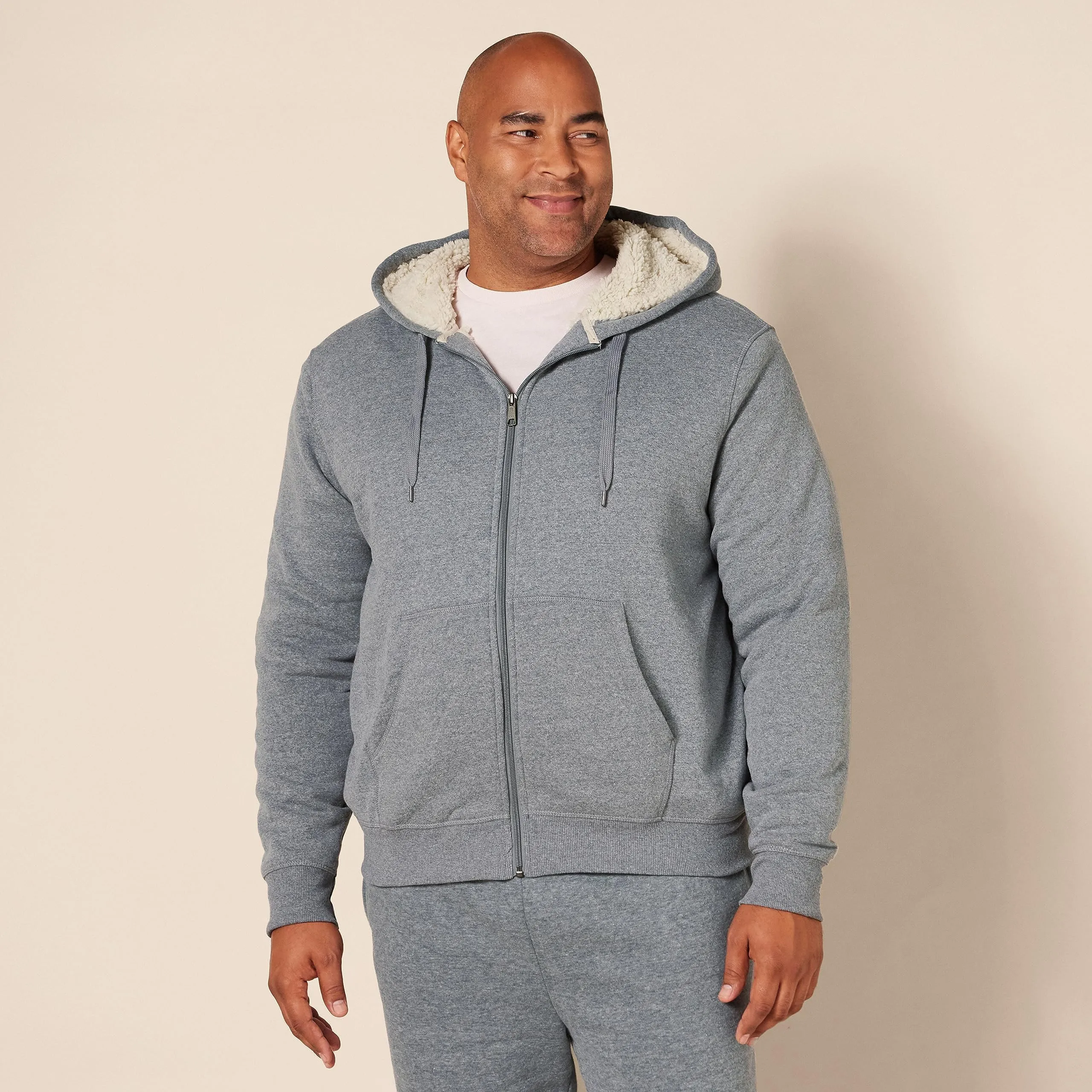 Amazon Essentials Felpa con Cappuccio e Cerniera Integrale Foderata in Sherpa Uomo, Grigio Chiaro Puntinato, XS - immagine 5