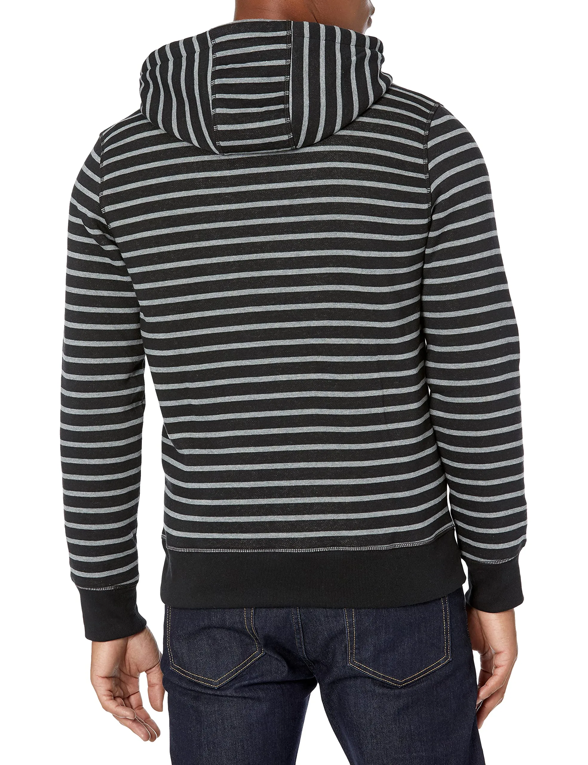Amazon Essentials Felpa con Cappuccio in Pile con Zip Intera Uomo, Nero Grigio Righe, M - immagine 3