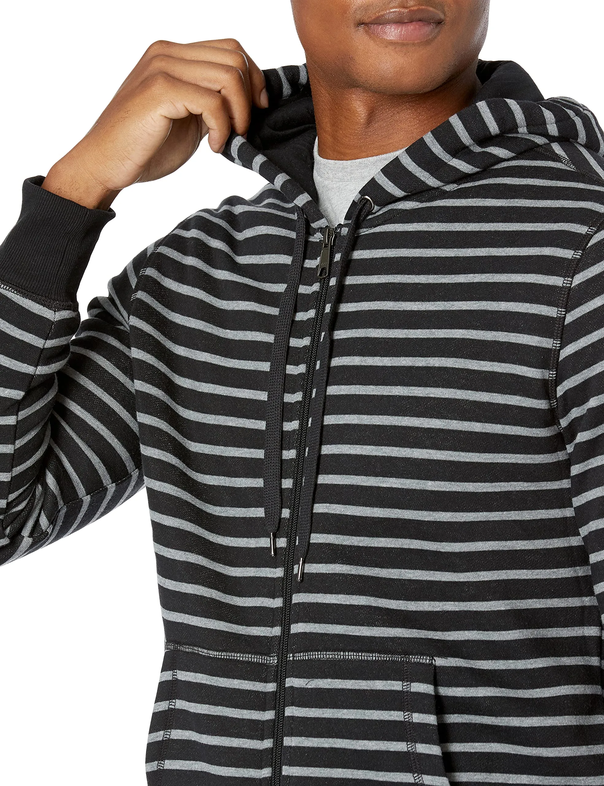 Amazon Essentials Felpa con Cappuccio in Pile con Zip Intera Uomo, Nero Grigio Righe, M - immagine 4