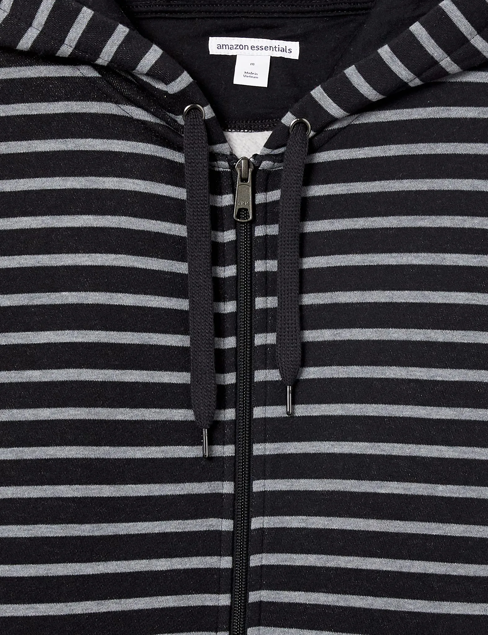 Amazon Essentials Felpa con Cappuccio in Pile con Zip Intera Uomo, Nero Grigio Righe, M - immagine 6