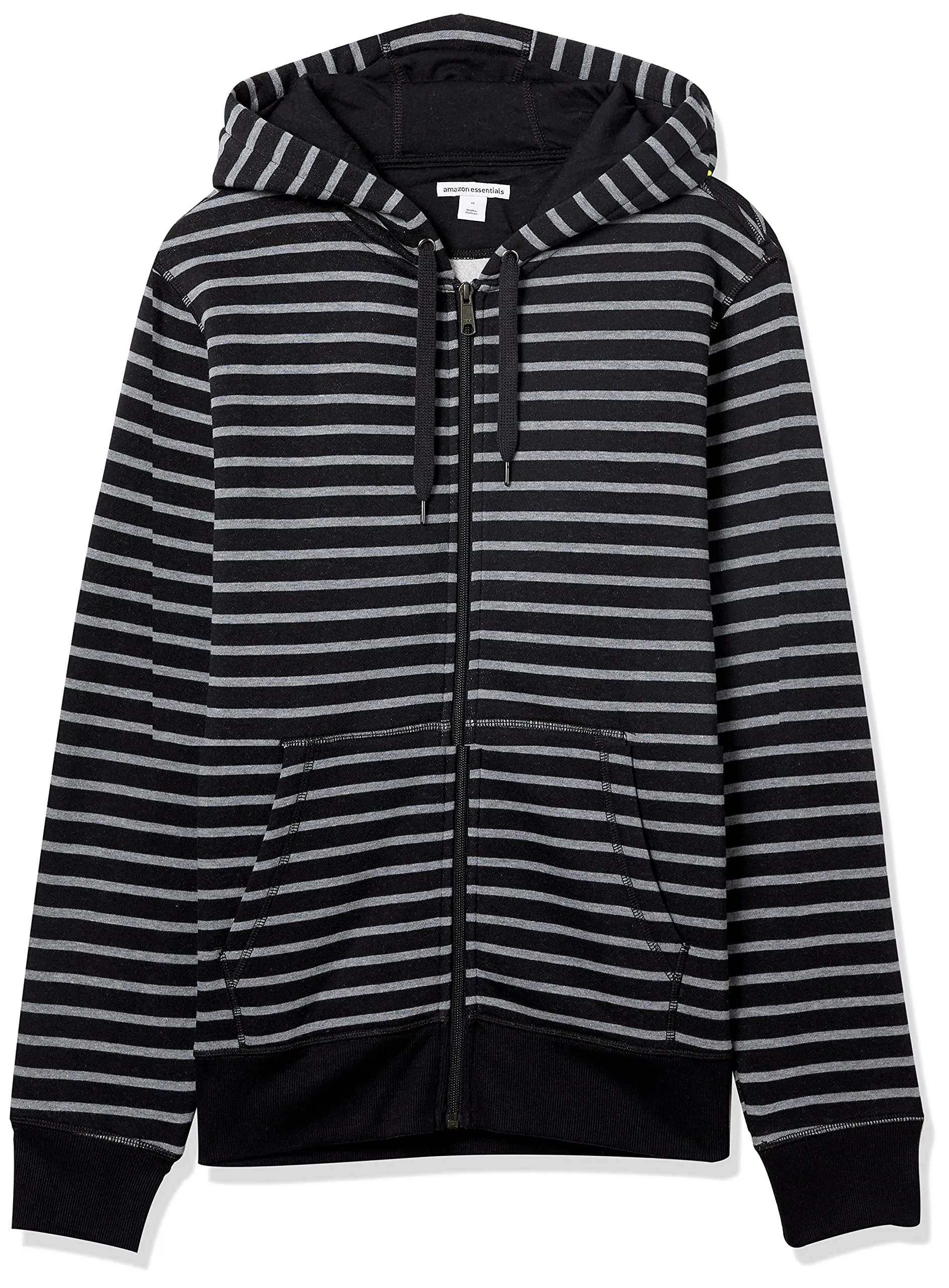 Amazon Essentials Felpa con Cappuccio in Pile con Zip Intera Uomo, Nero Grigio Righe, M - immagine 7