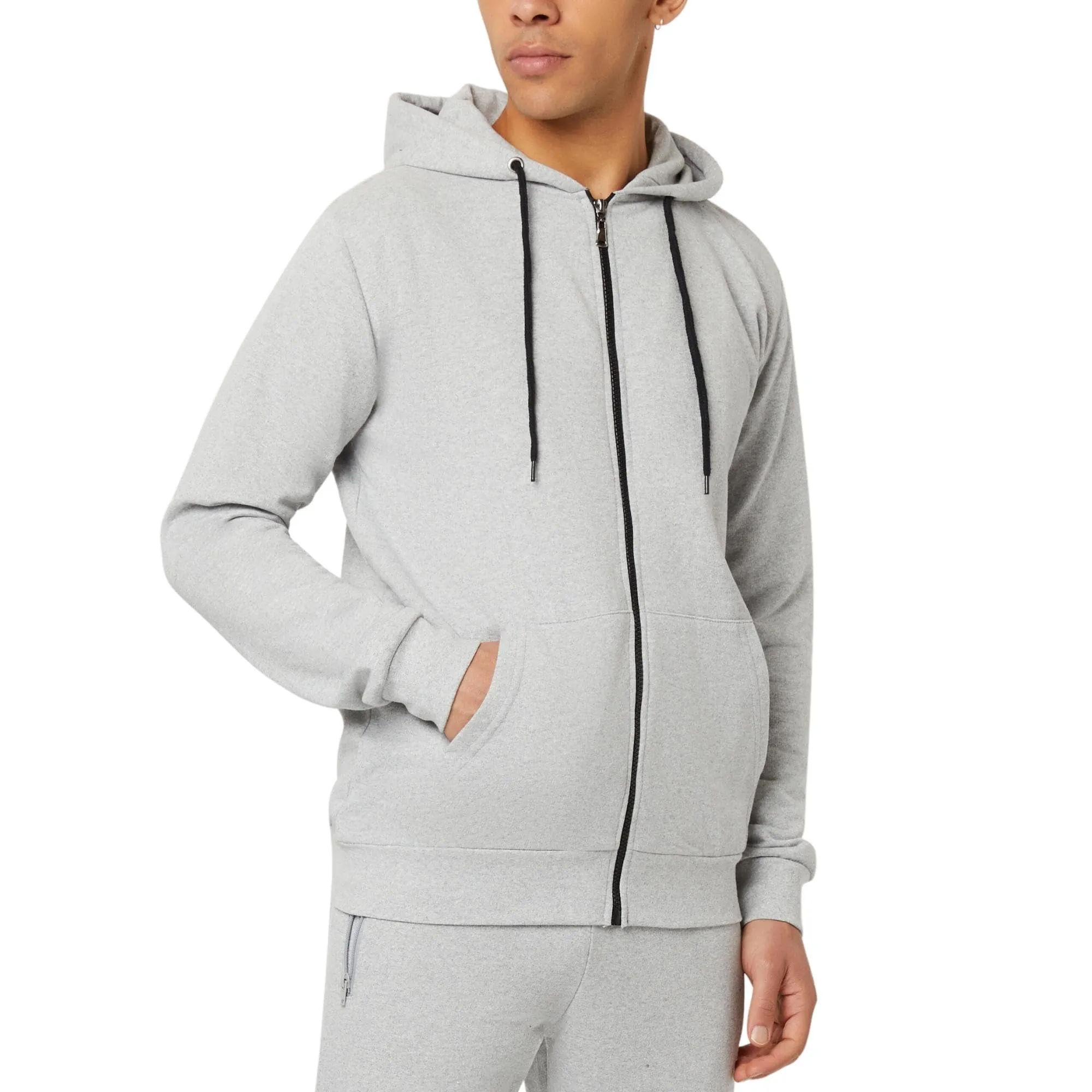 FM London Felpa da Uomo con Cappuccio e Zip, Grigio, XL - immagine 1
