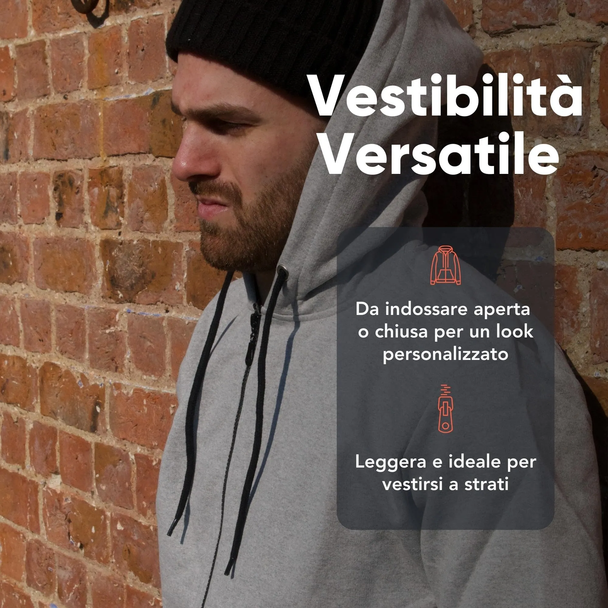 FM London Felpa da Uomo con Cappuccio e Zip, Grigio, XL - immagine 5