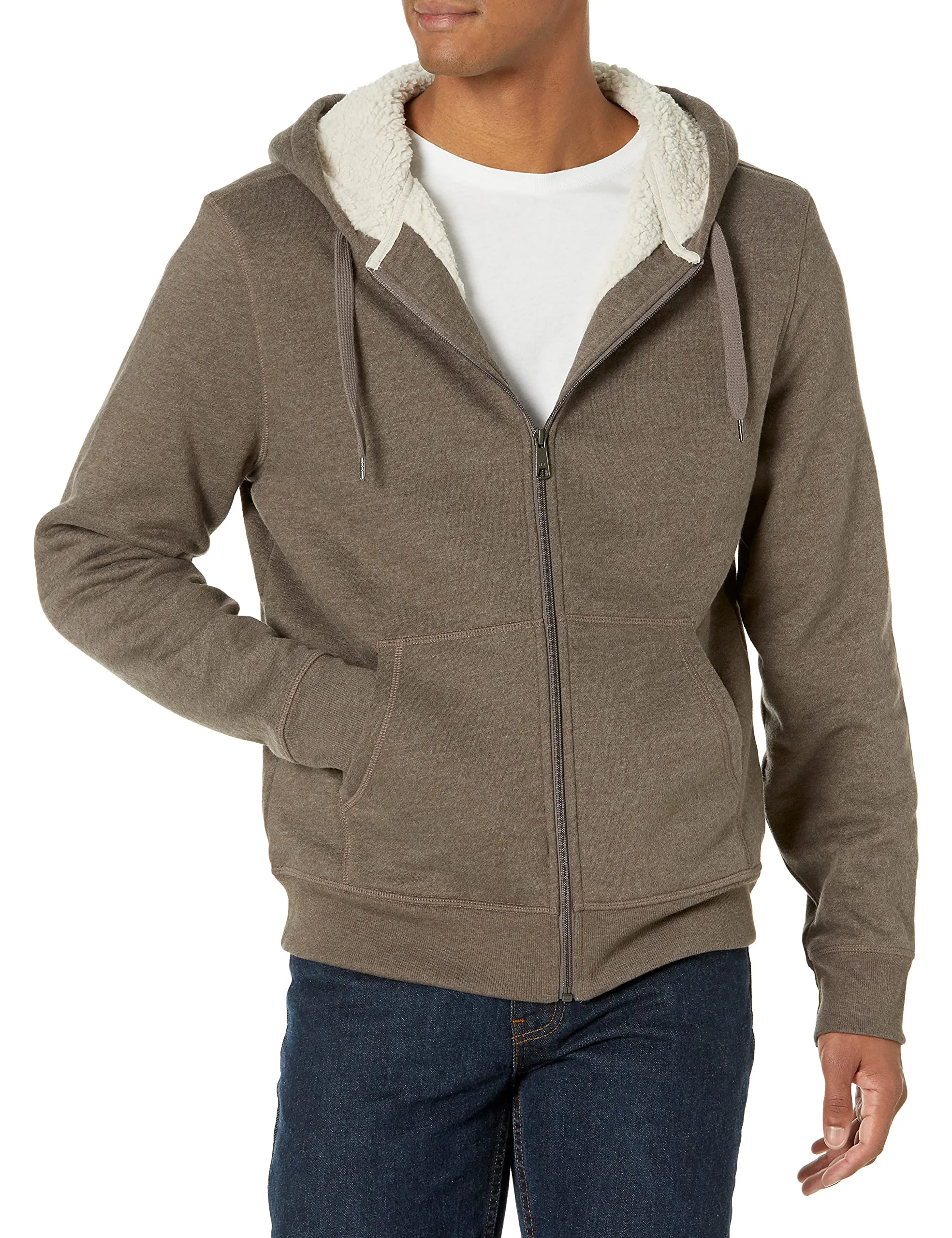 Amazon Essentials Felpa con Cappuccio e Cerniera Integrale in Pile Foderata in Sherpa Uomo, Marrone Scuro, L - immagine 1