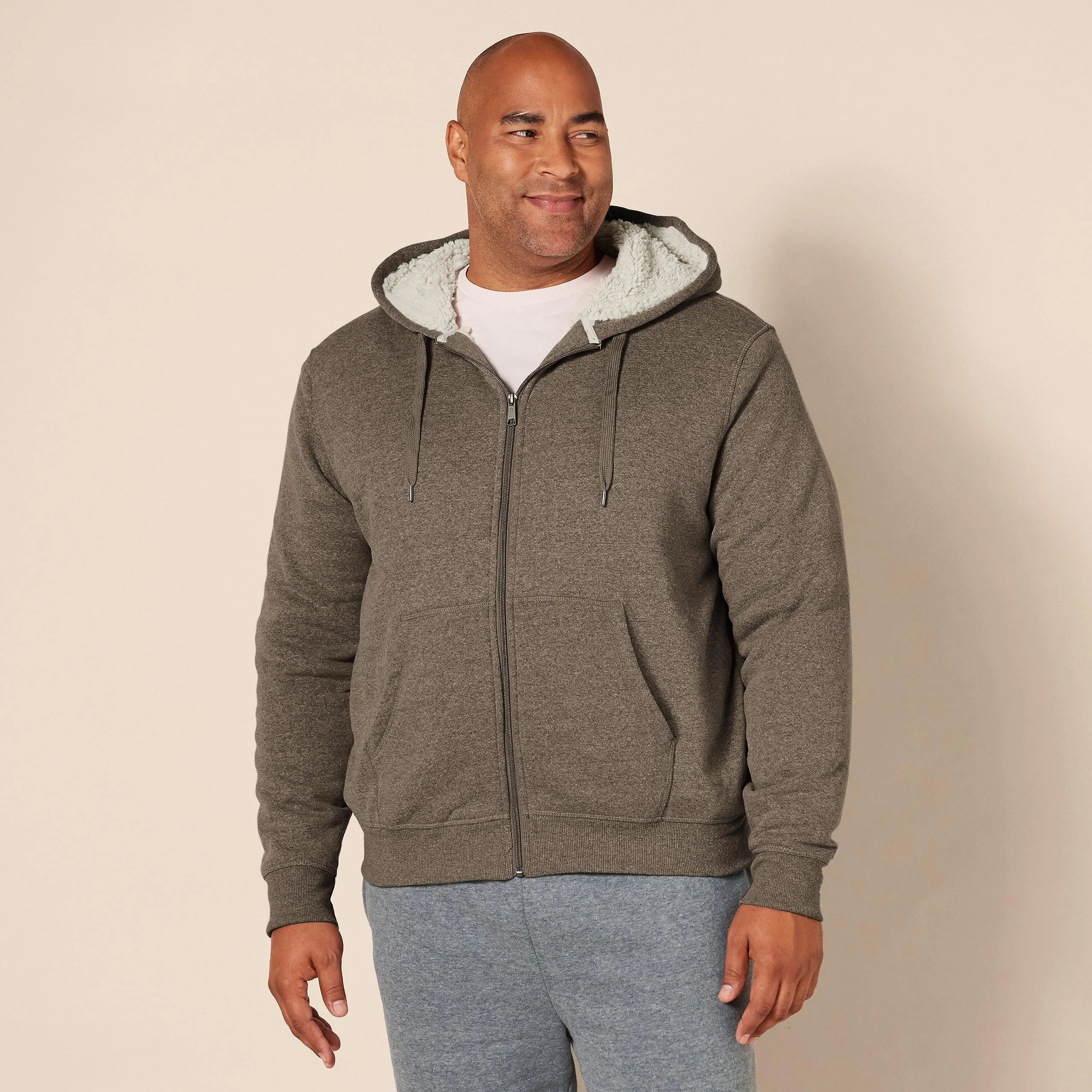 Amazon Essentials Felpa con Cappuccio e Cerniera Integrale in Pile Foderata in Sherpa Uomo, Marrone Scuro, XL - immagine 6