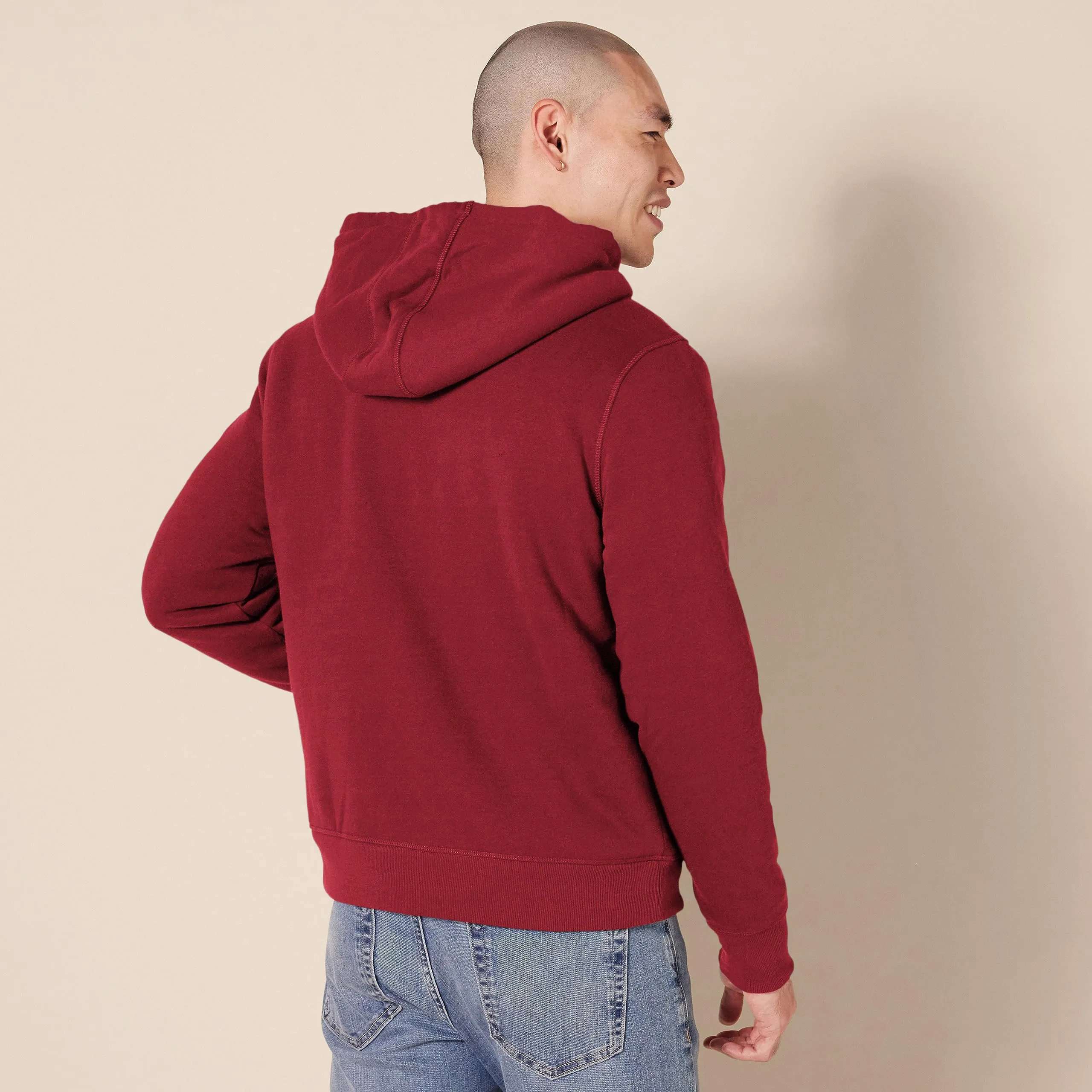 Amazon Essentials Felpa con Cappuccio e Cerniera Integrale in Pile Foderata in Sherpa Uomo, Rosso, XS - immagine 2