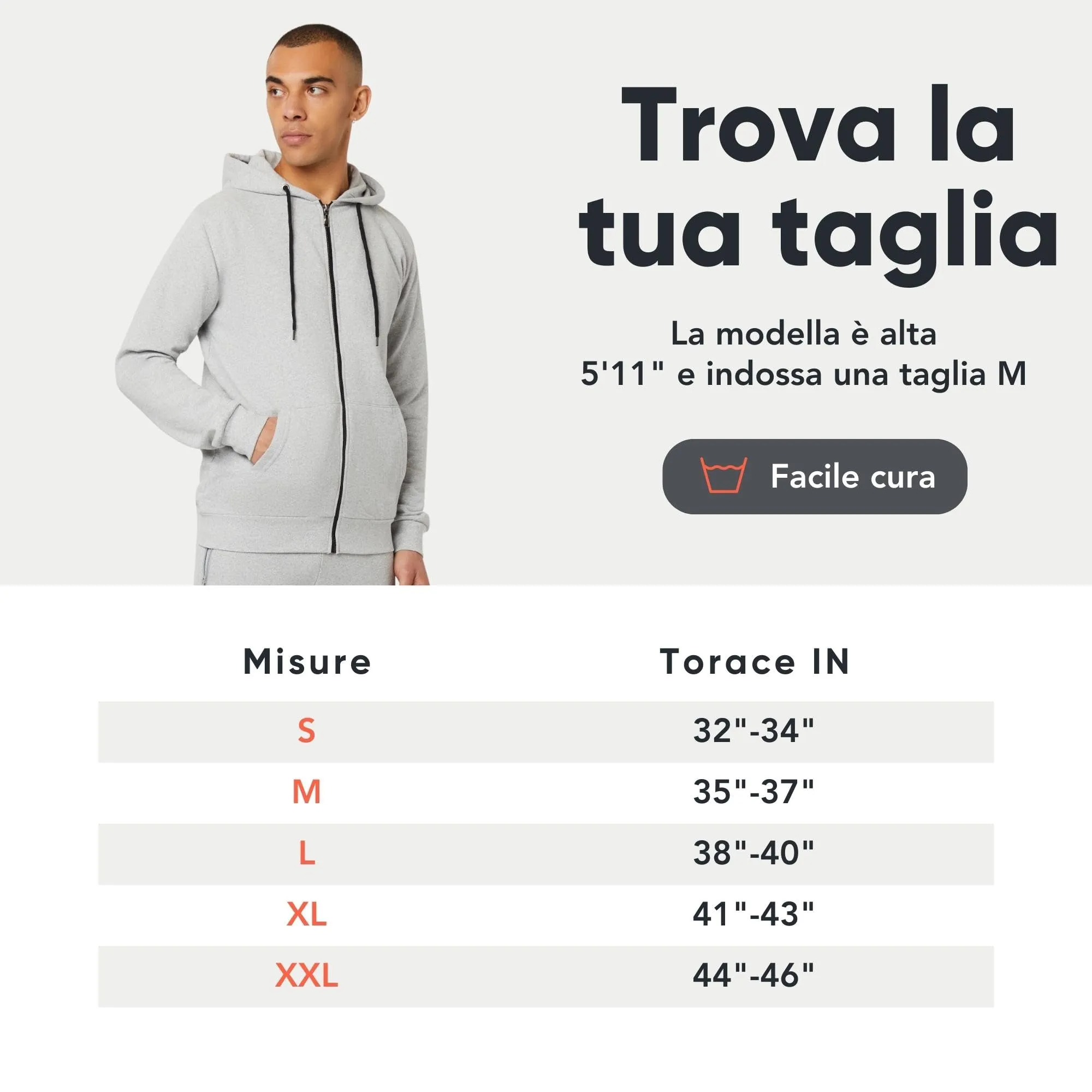 FM London Felpa da Uomo con Cappuccio e Zip, Grigio, L - immagine 6