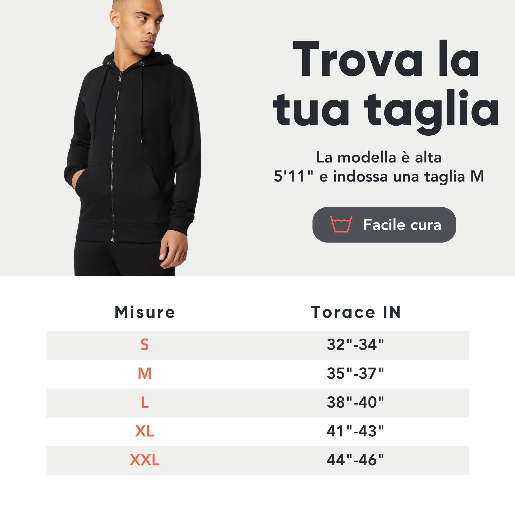 FM London Felpa da Uomo con Cappuccio e Zip, Nero, XL - immagine 6