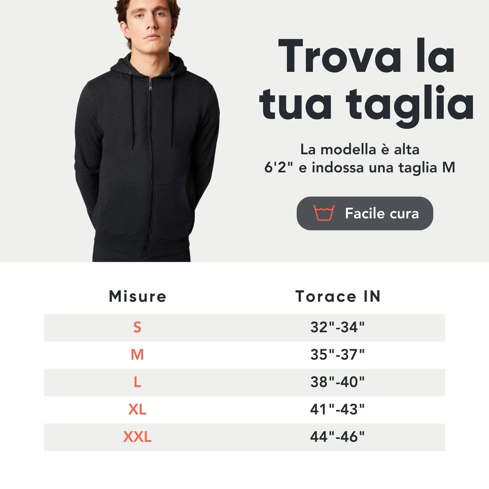 FM London Felpa da Uomo con Cappuccio e Zip, Antracite, L - immagine 6