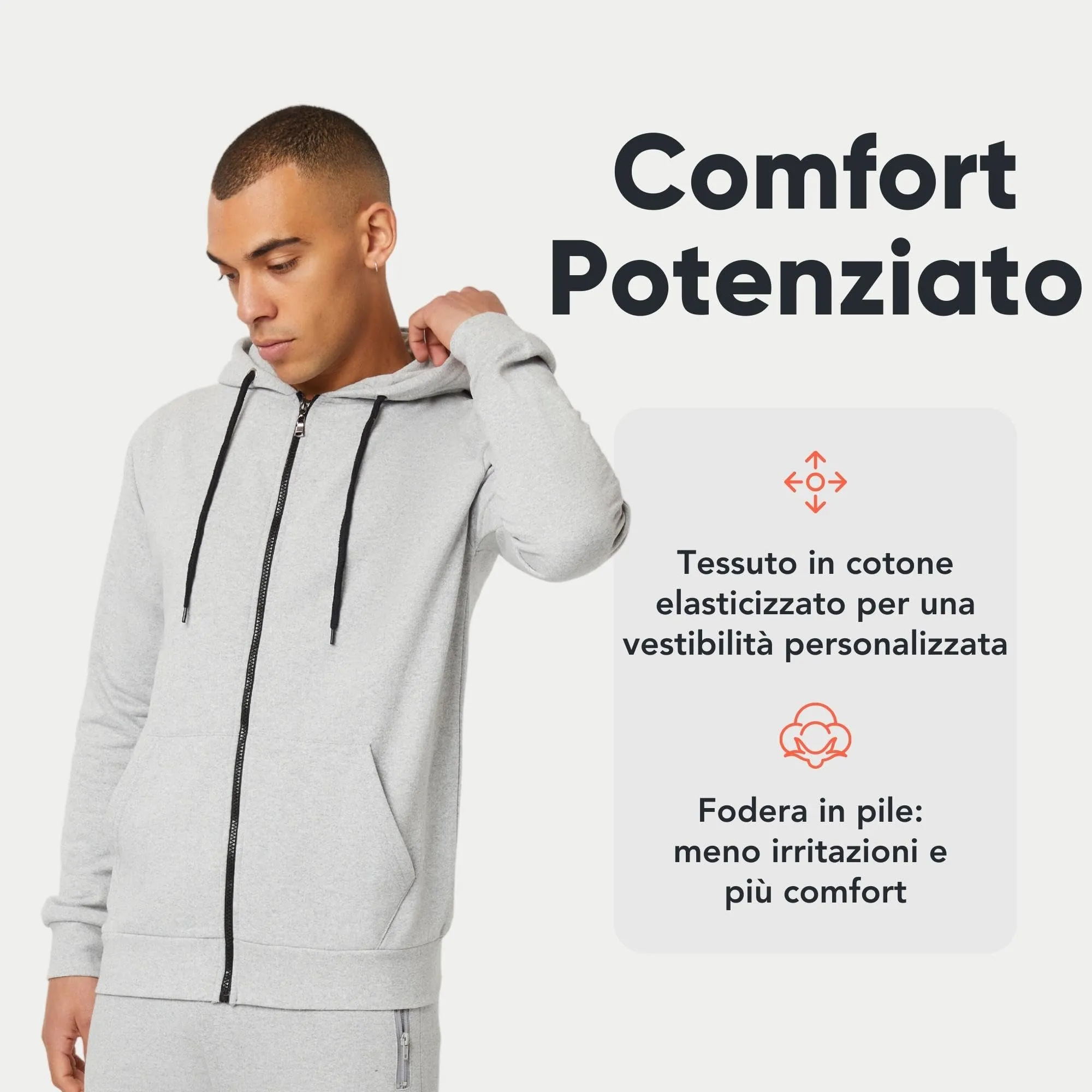 FM London Felpa da Uomo con Cappuccio e Zip, Grigio, M - immagine 3