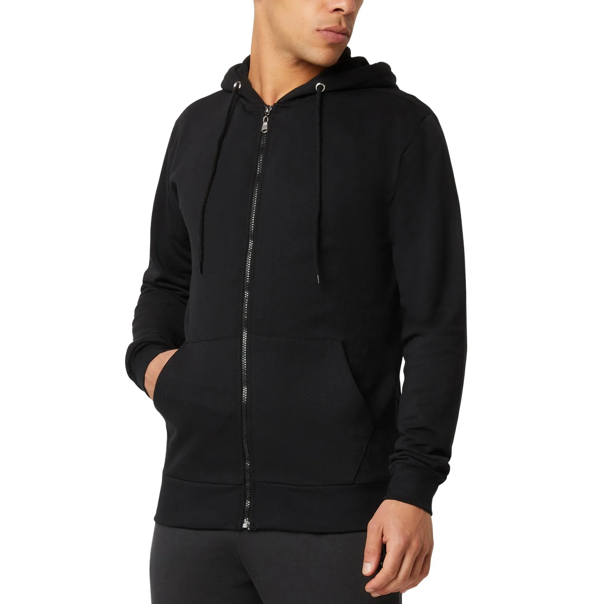 FM London Felpa da Uomo con Cappuccio e Zip, Nero, M - immagine 1
