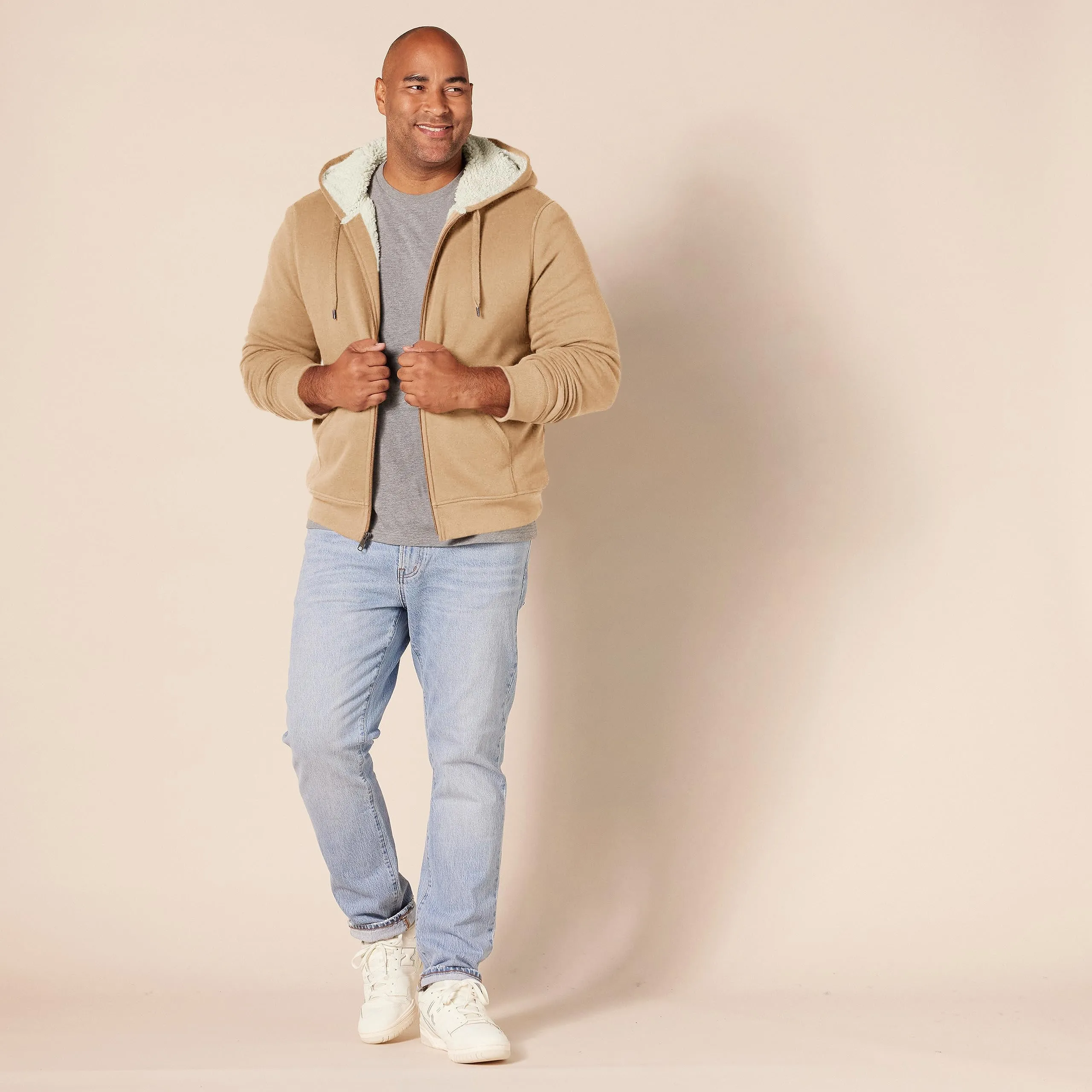 Amazon Essentials Felpa con Cappuccio e Cerniera Integrale in Pile Foderata in Sherpa Uomo, Cammello Puntinato, XL - immagine 7