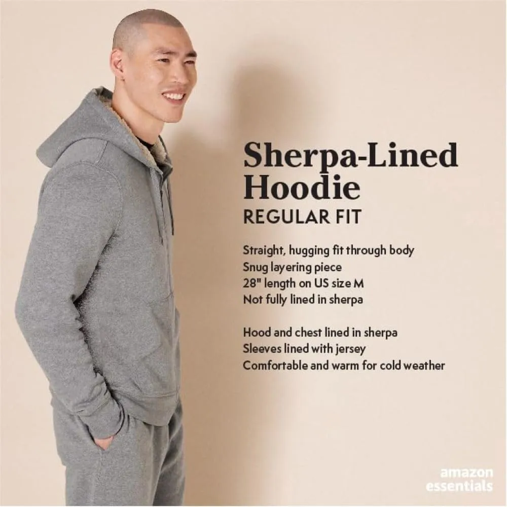 Amazon Essentials Felpa con Cappuccio e Cerniera Integrale in Pile Foderata in Sherpa Uomo, Marrone Scuro, S - immagine 2