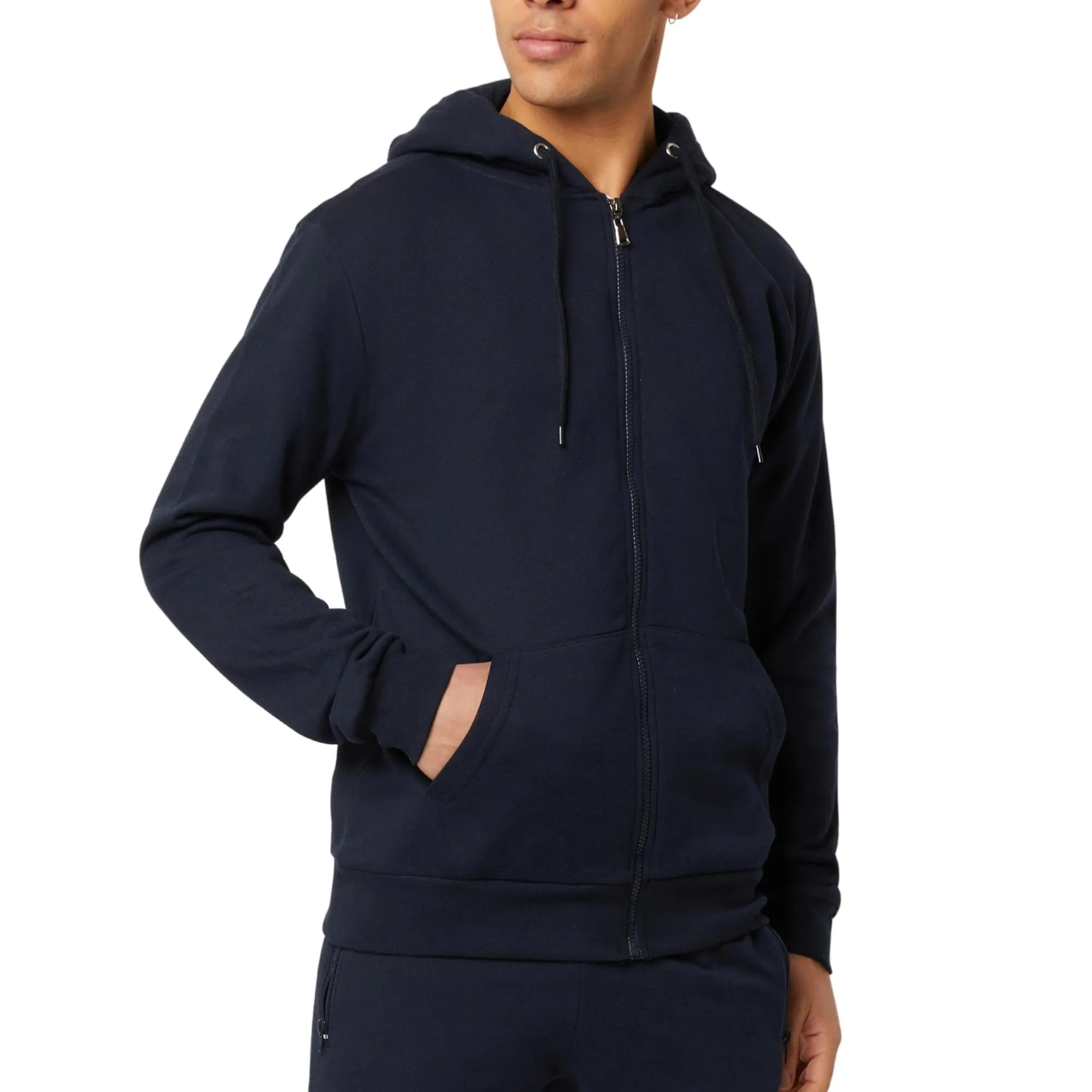 FM London Felpa da Uomo con Cappuccio e Zip, Blu Navy, XXL - immagine 1