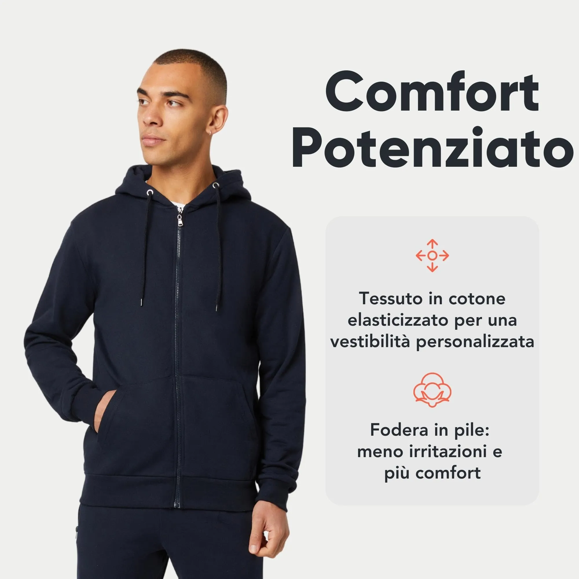 FM London Felpa da Uomo con Cappuccio e Zip, Blu Navy, XXL - immagine 3