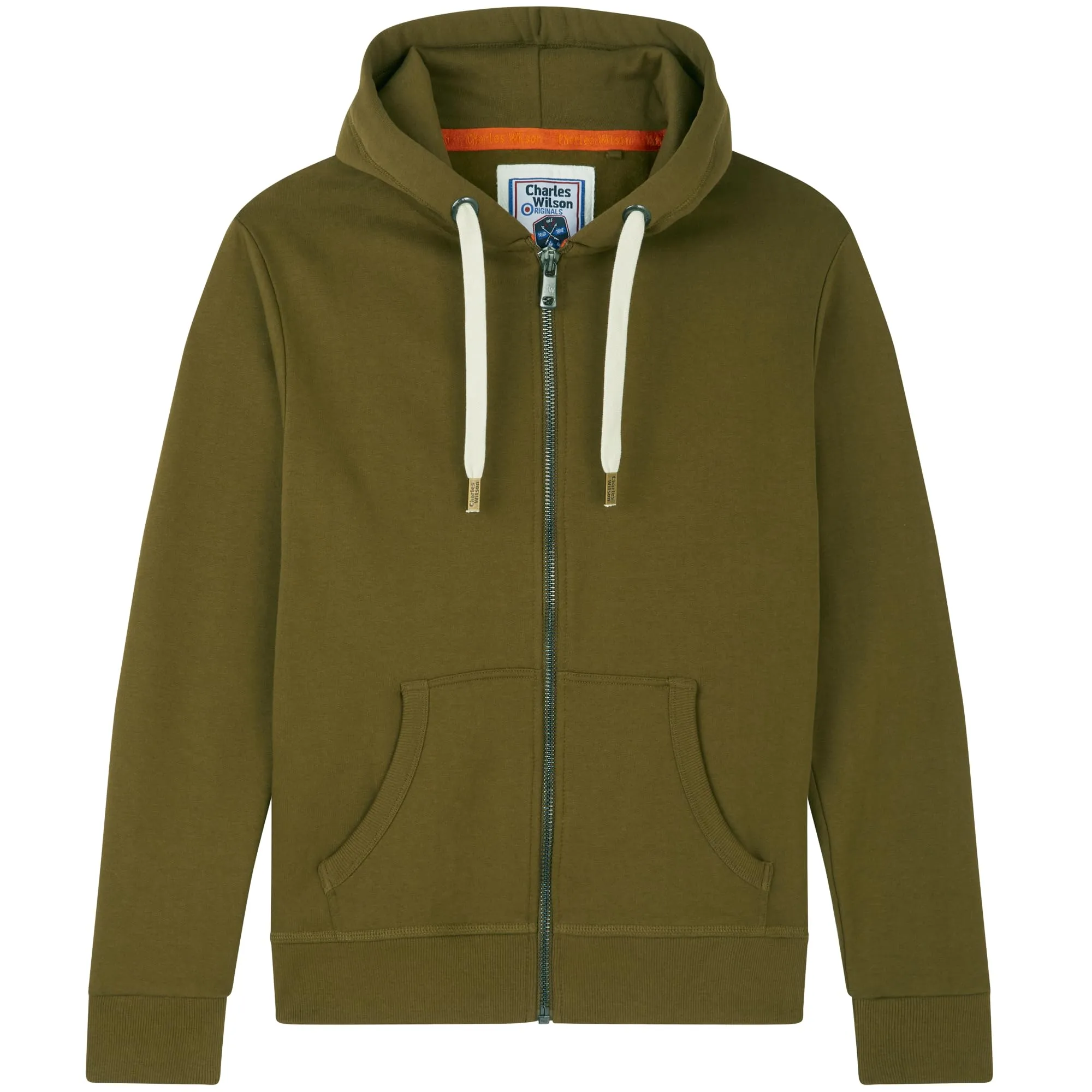 Charles Wilson Felpa con Cappuccio in Misto Cotone con Zip - Olive (0819), Medium - immagine 3
