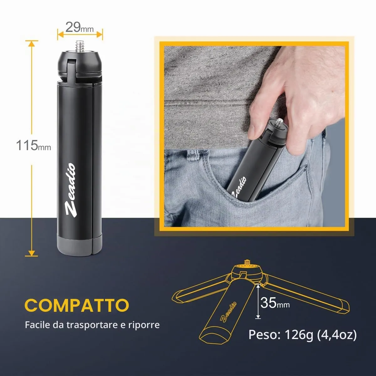 Zeadio Mini Treppiede in Metallo per Smooth 4, Osmo Mobile, Vimble 2 e Fotocamere - DV-HDE-HB21 - immagine 6