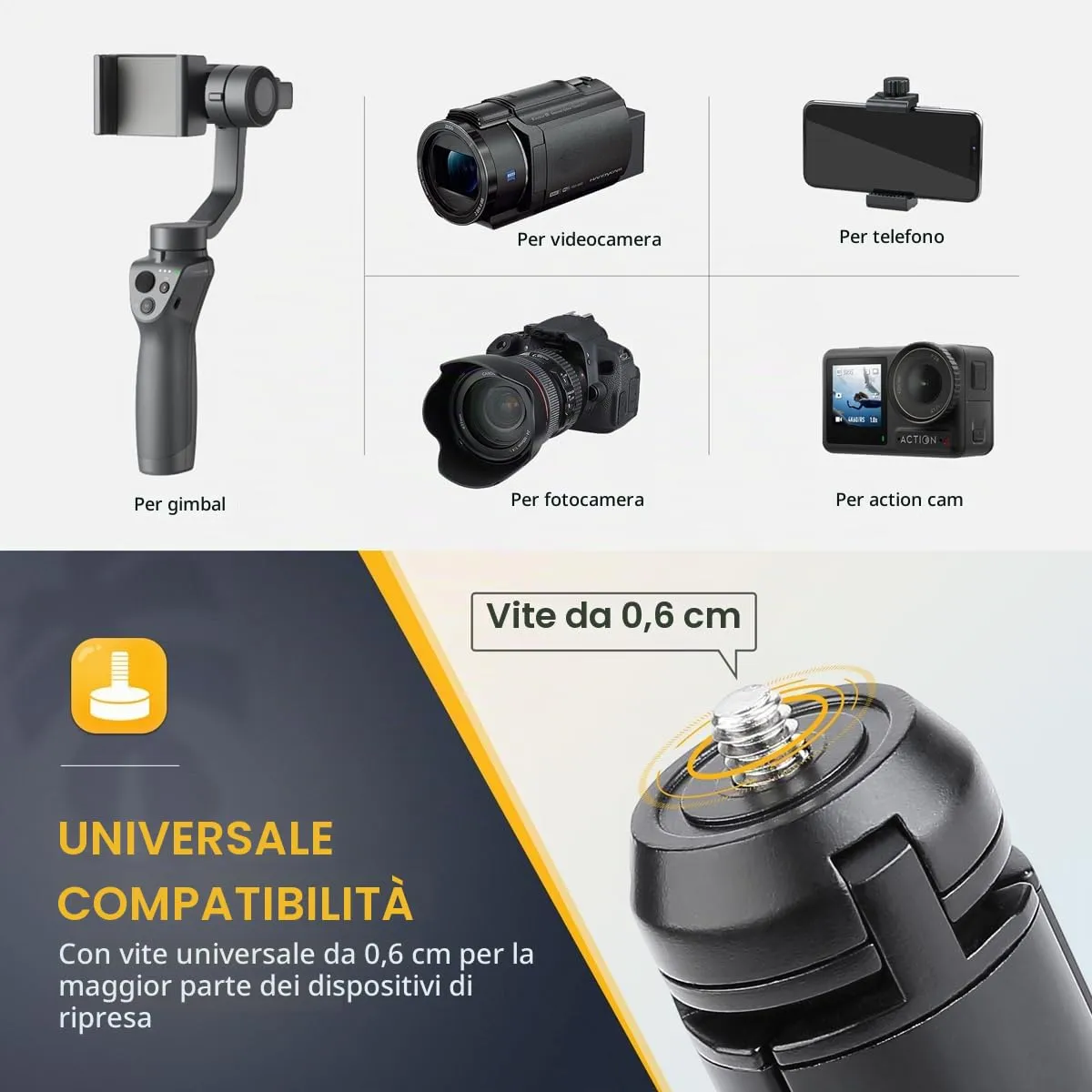 Zeadio Mini Treppiede in Metallo per Smooth 4, Osmo Mobile, Vimble 2 e Fotocamere - DV-HDE-HB21 - immagine 7