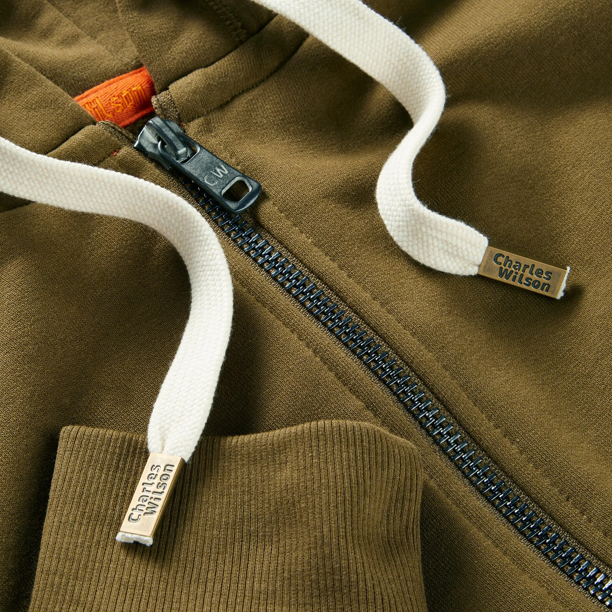 Charles Wilson Felpa con Cappuccio in Misto Cotone con Zip, Olive, 3XL - immagine 2