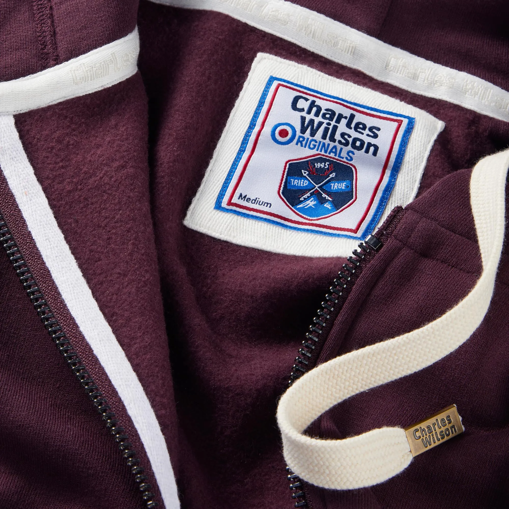 Charles Wilson Felpa con Cappuccio in Misto Cotone con Zip - Medium, Port (0819) - immagine 4