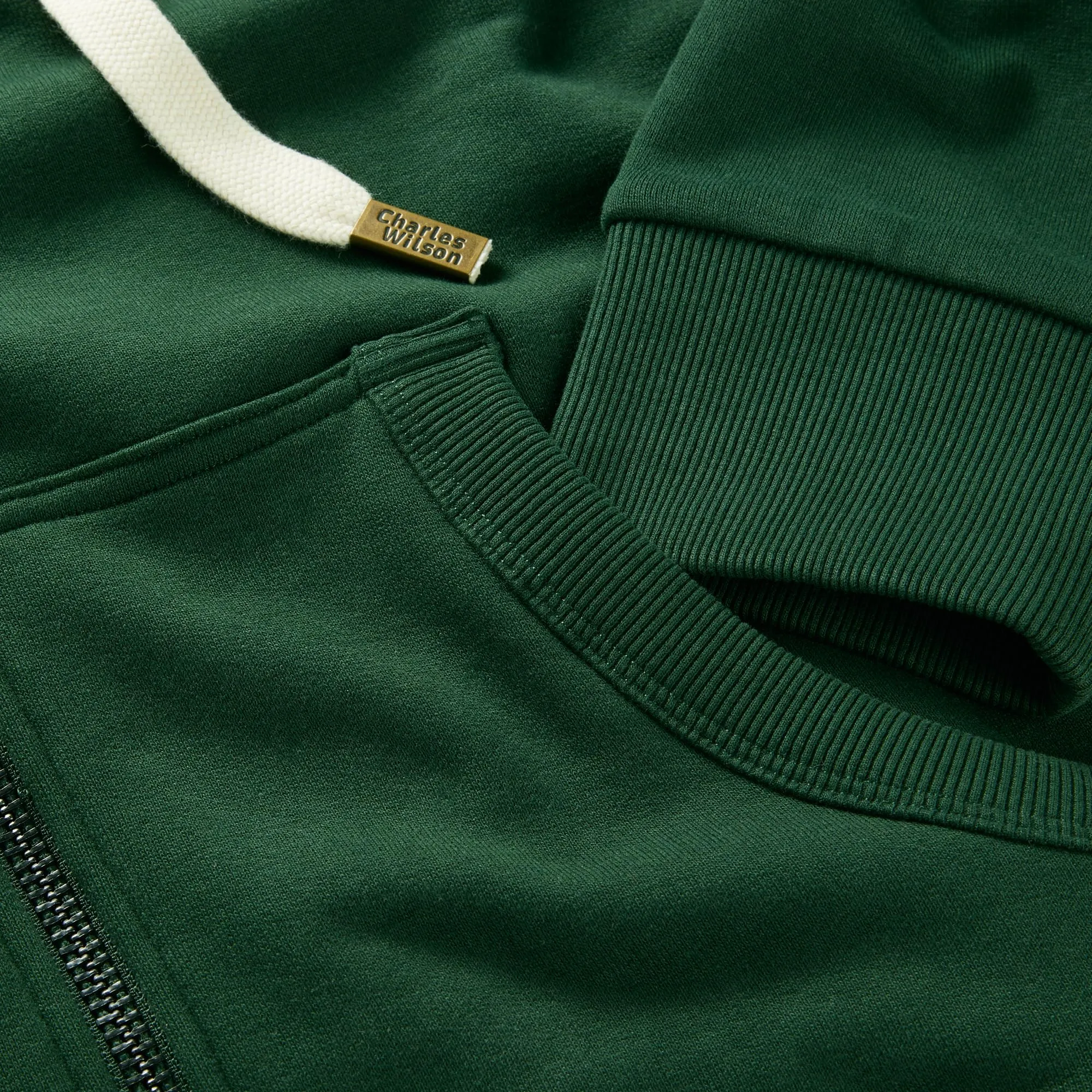 Charles Wilson Felpa con Cappuccio in Misto Cotone con Zip, XL, Dark Green (0819) - immagine 2