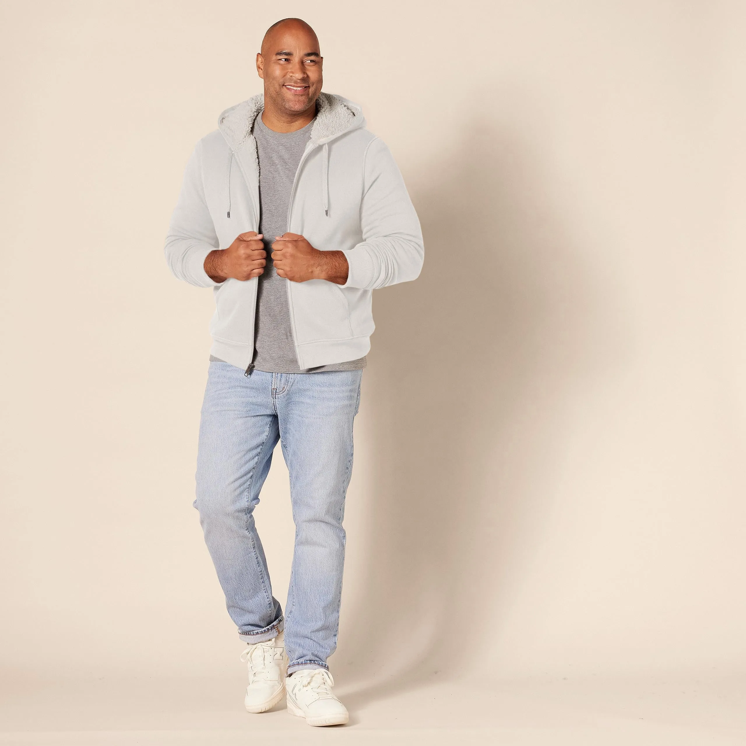 Amazon Essentials Felpa con Cappuccio e Cerniera Integrale in Pile Foderata in Sherpa Uomo, Bianco Sporco, XXL - immagine 7