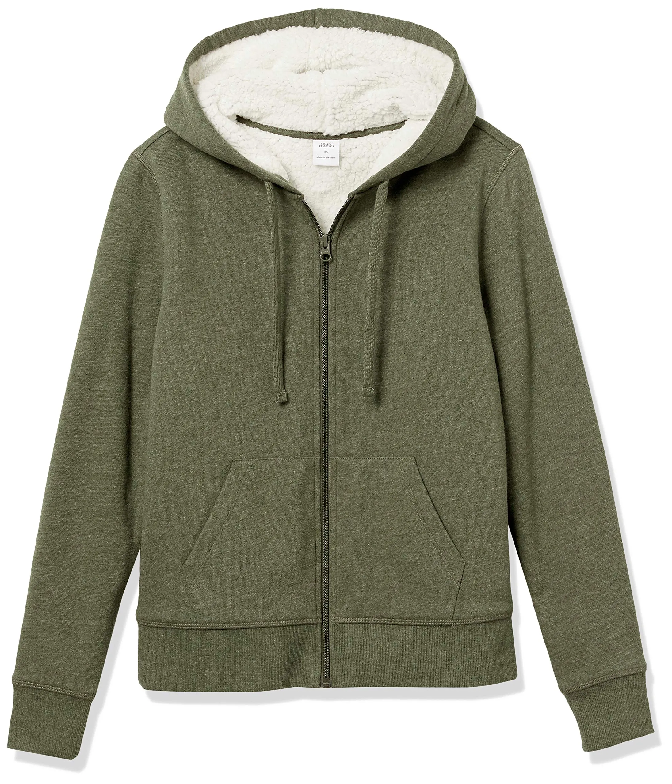 Amazon Essentials Giacca con Cappuccio a Cerniera Intera in Pile Foderata in Sherpa Donna, Verde Oliva Puntinato, XL - immagine 6