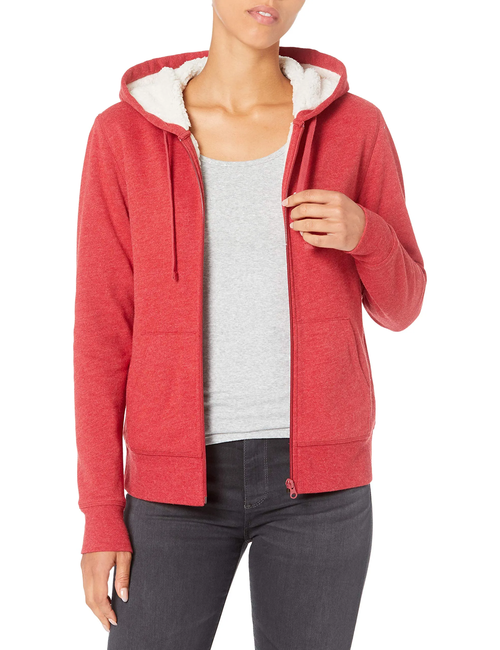 Amazon Essentials Giacca con Cappuccio in Pile Foderata in Sherpa Donna, Rosso Puntinato, M - immagine 1