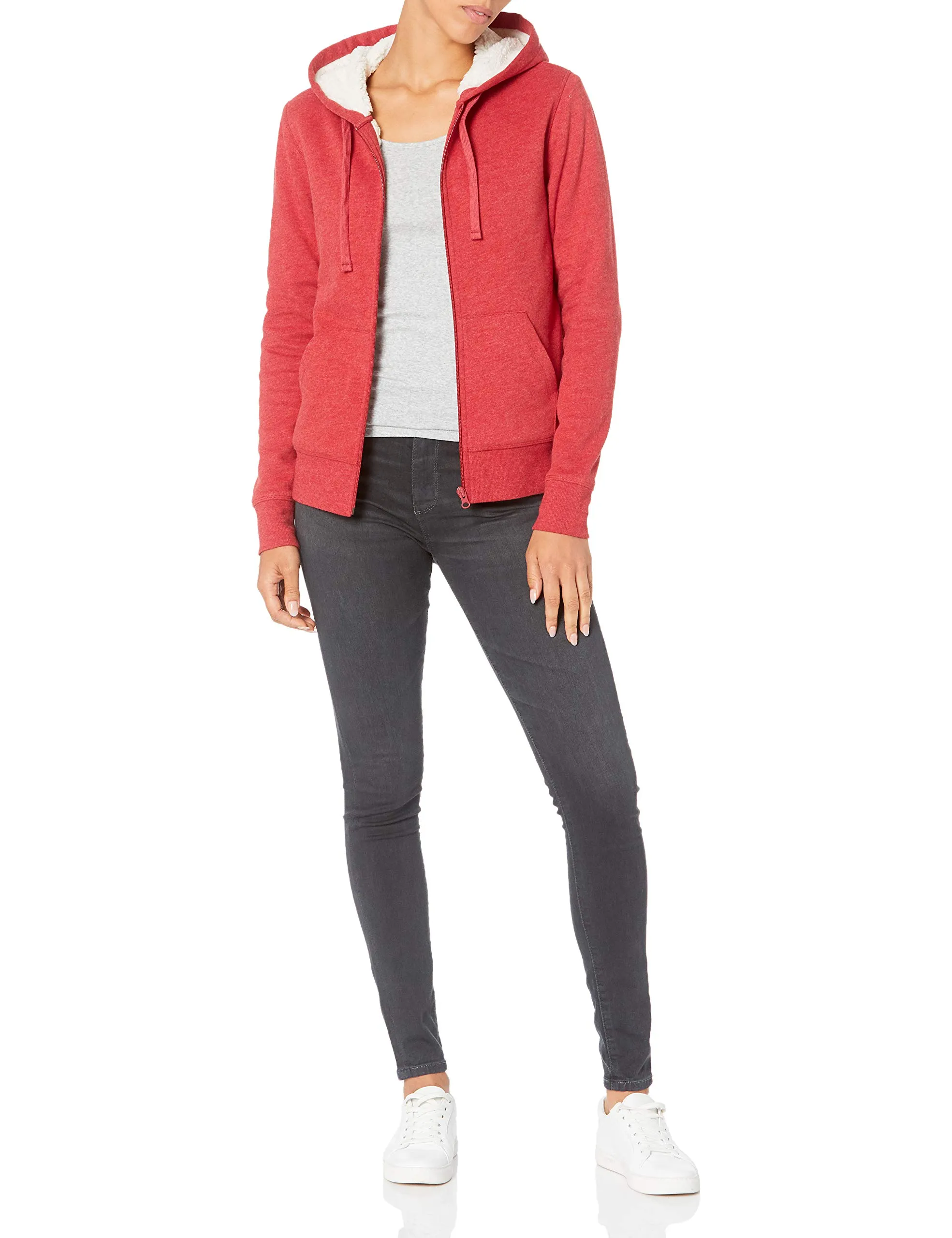 Amazon Essentials Giacca con Cappuccio in Pile Foderata in Sherpa Donna, Rosso Puntinato, XS - immagine 4