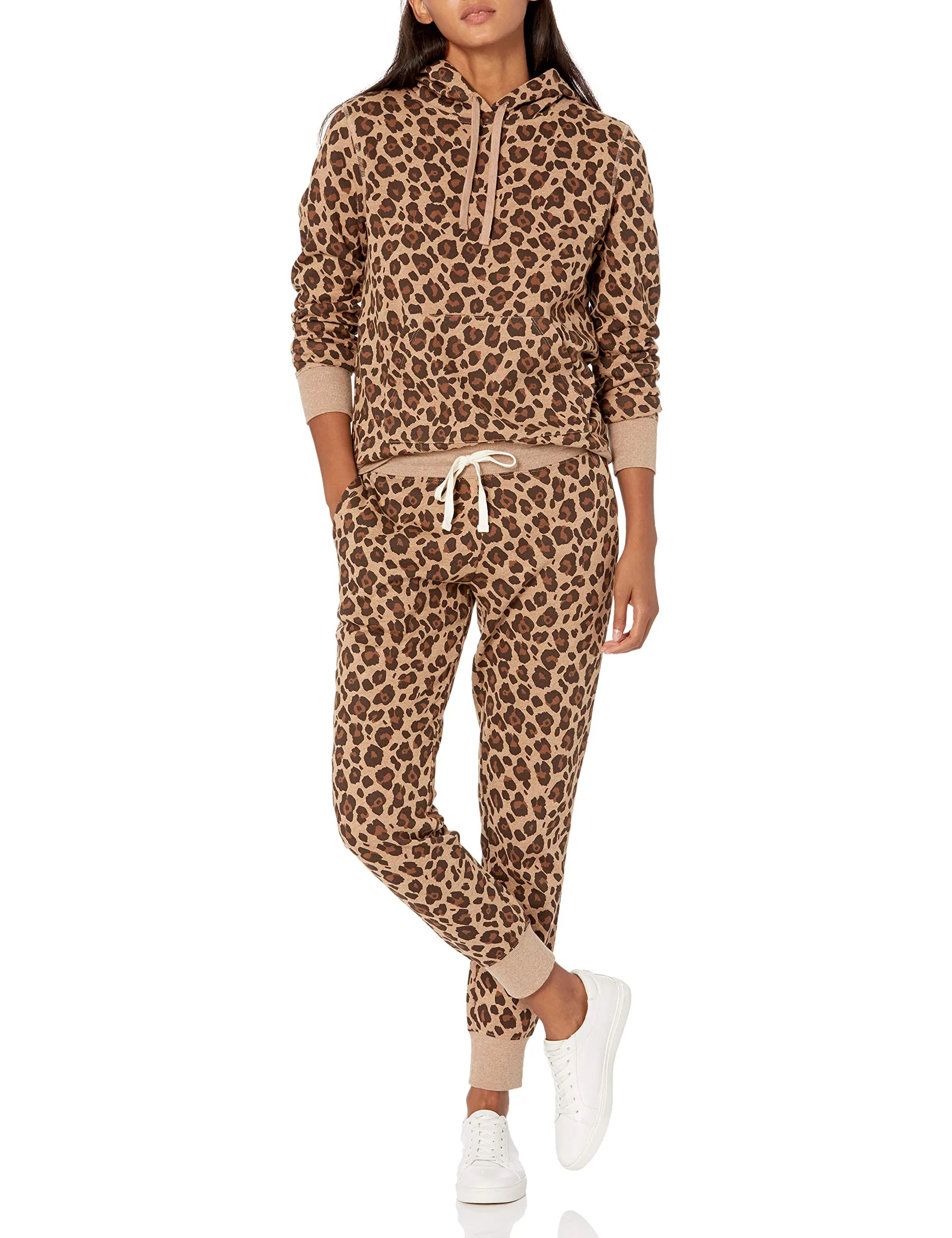 Amazon Essentials Felpa con Cappuccio in Pile Donna, Cammello Leopardata, S - immagine 4