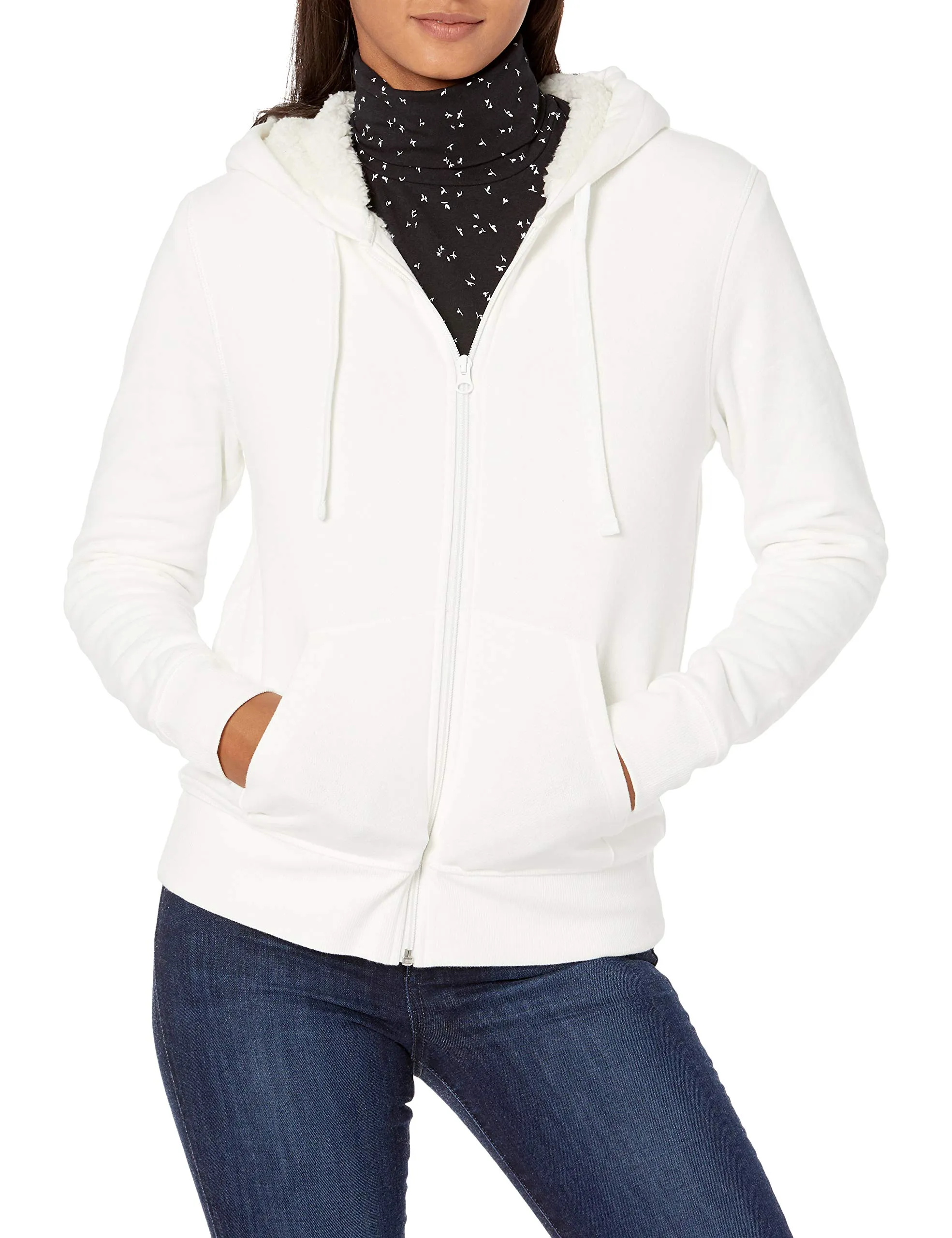 Amazon Essentials Giacca con Cappuccio in Pile Foderata in Sherpa Donna, Bianco Sporco, XL - immagine 1