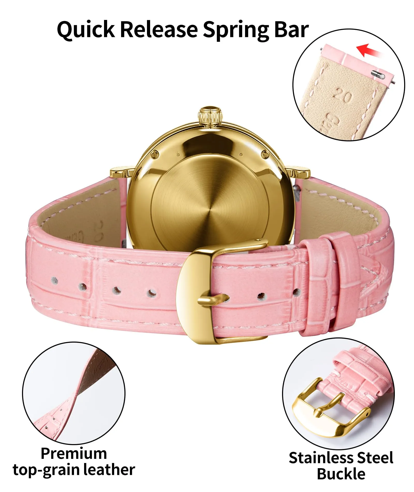 BINLUN Cinturino per Orologio in Pelle Sgancio Rapido 19mm - immagine 3