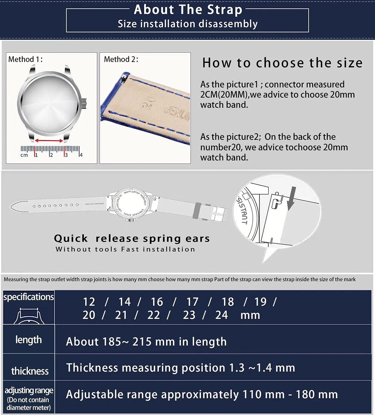 BINLUN Cinturino per Orologio in Pelle di Vitello a Sgancio Rapido 18mm - Grigio Rosa - immagine 7