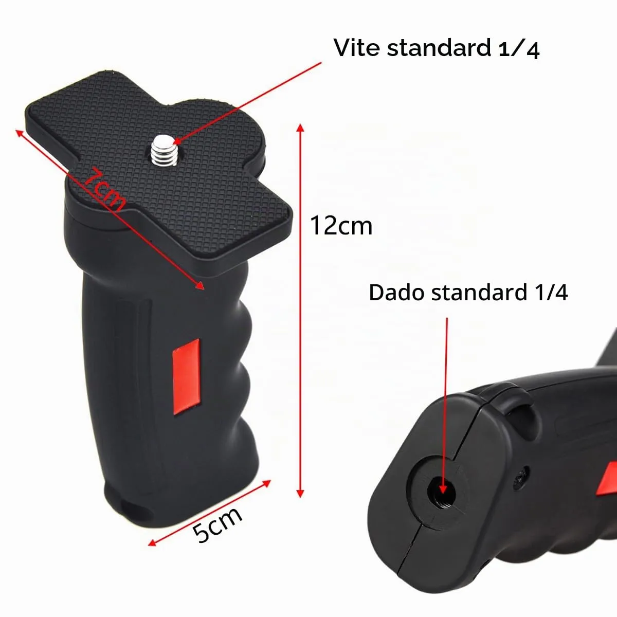 fuxunamz Impugnatura Ergonomica per Fotocamera DSLR, Vite 1/4 Pollici, Nero, 12x5cm - immagine 2