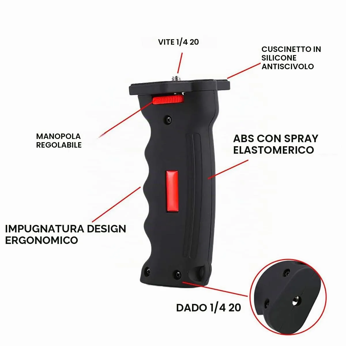 fuxunamz Impugnatura Ergonomica per Fotocamera DSLR, Vite 1/4 Pollici, Nero, 12x5cm - immagine 3