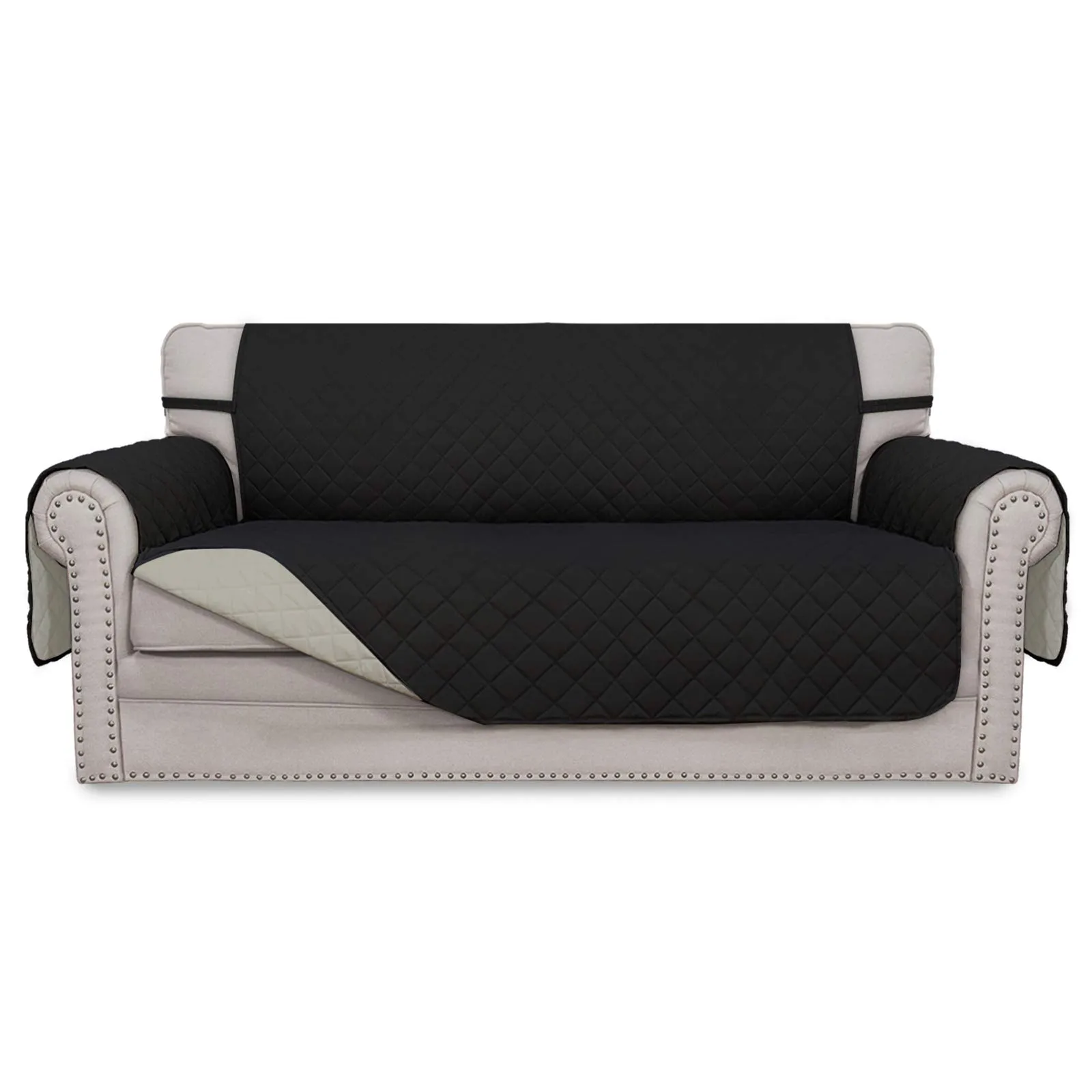 Easy-Going Copridivano Reversibile con 2 Cuscini, Nero/Beige, 54'' - immagine 1