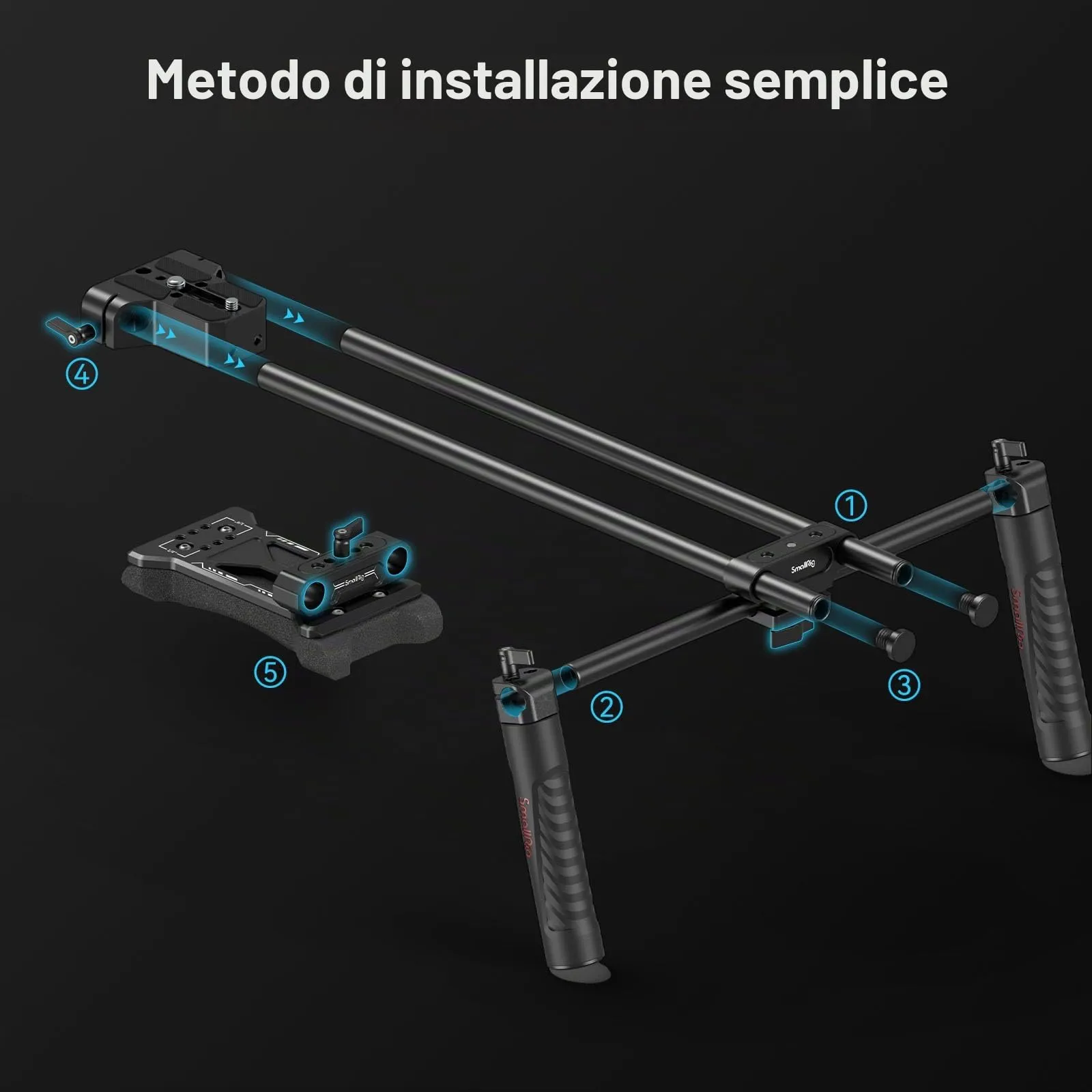 SmallRig Kit di Supporto Universale da Spalla per Fotocamera, 40 cm, Aste da 15 mm, 2896C - immagine 6