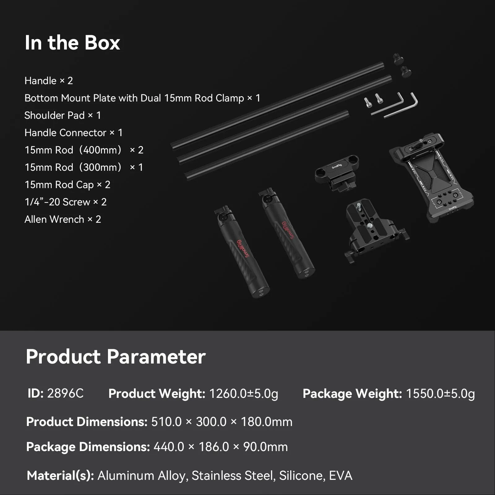 SmallRig Kit di Supporto Universale da Spalla per Fotocamera, 40 cm, Aste da 15 mm, 2896C - immagine 8