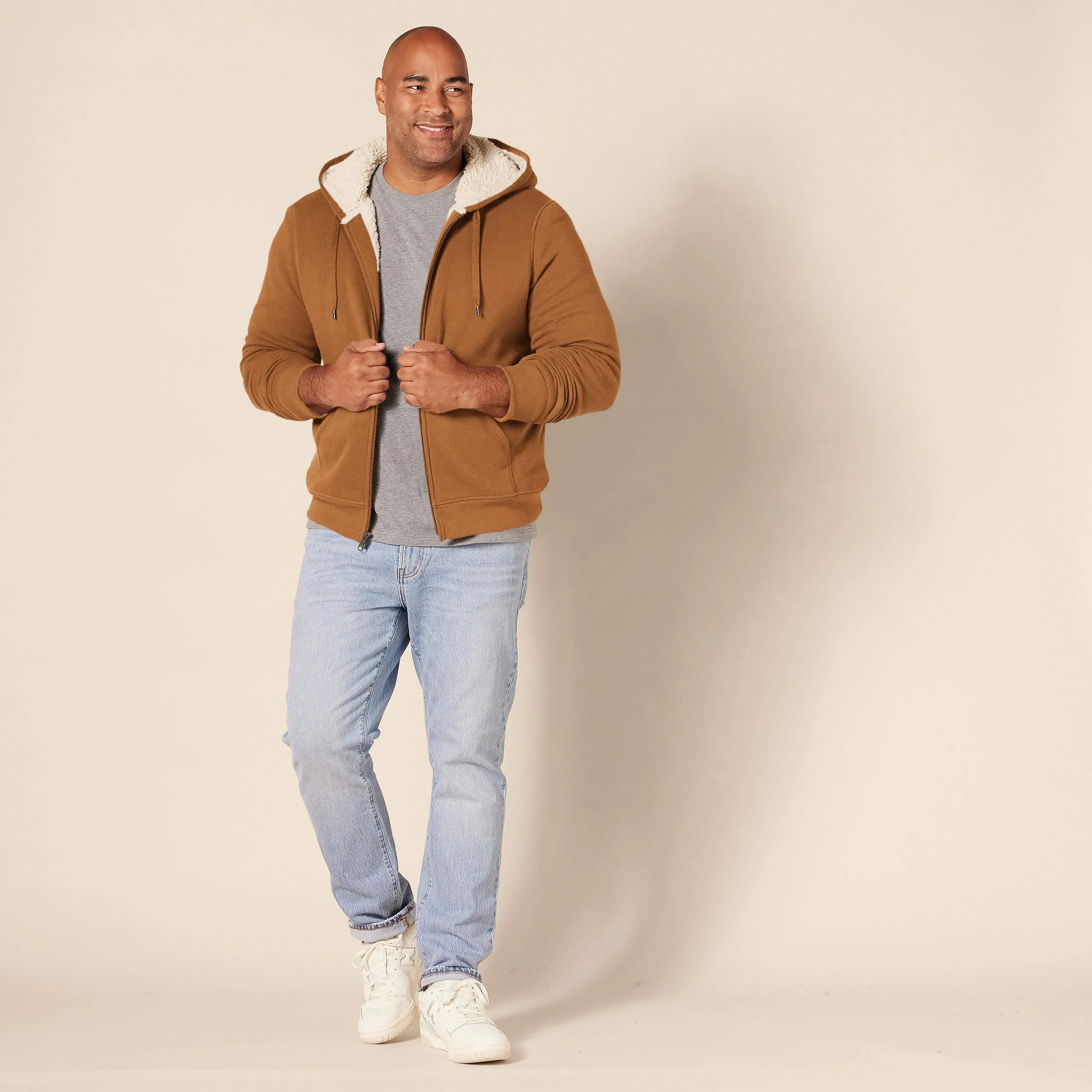 Amazon Essentials Felpa con Cappuccio e Cerniera Integrale in Pile Foderata in Sherpa Uomo, Marrone Toffee, S - immagine 7