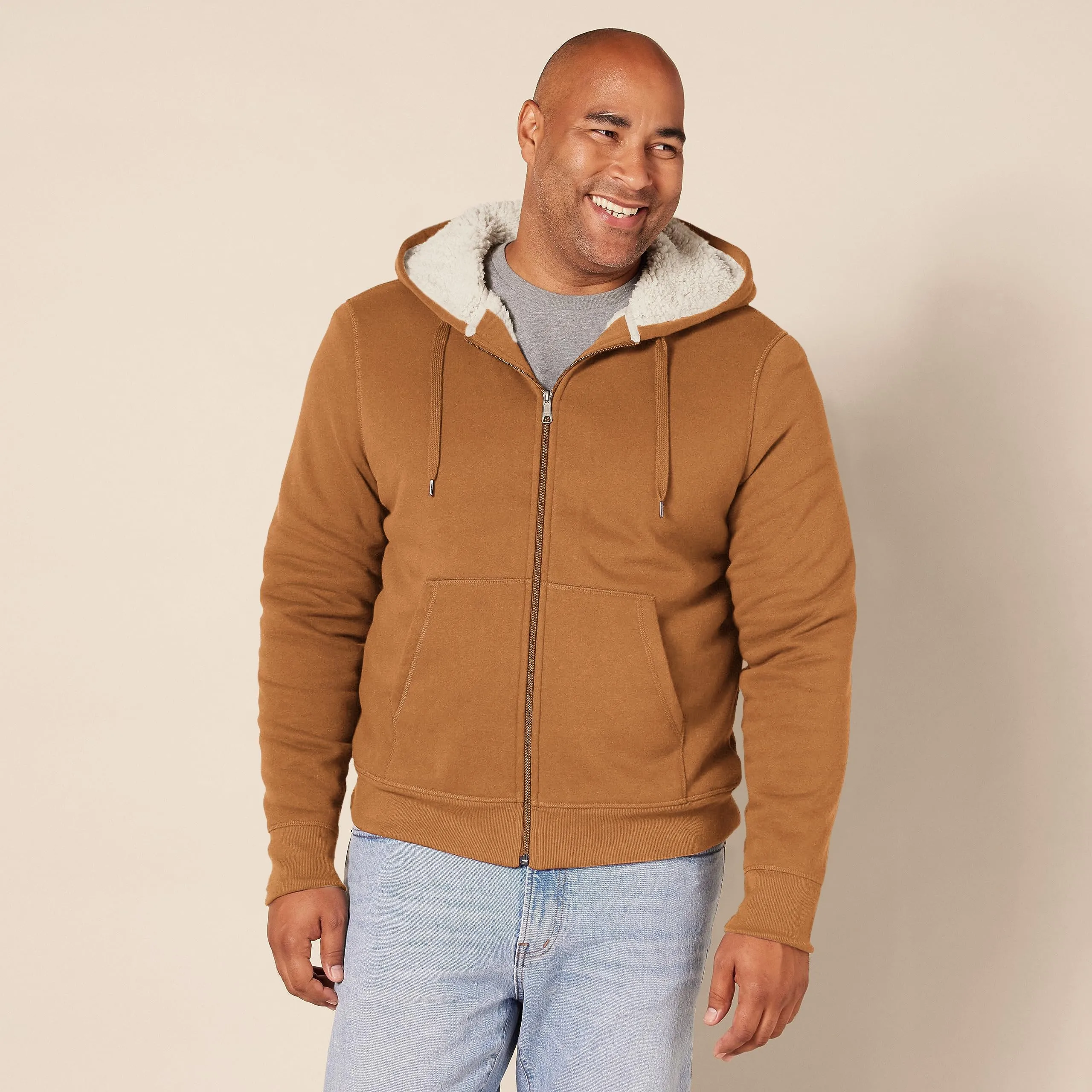 Amazon Essentials Felpa con Cappuccio e Cerniera Integrale in Pile Foderata in Sherpa Uomo, Marrone Toffee, XL - immagine 5