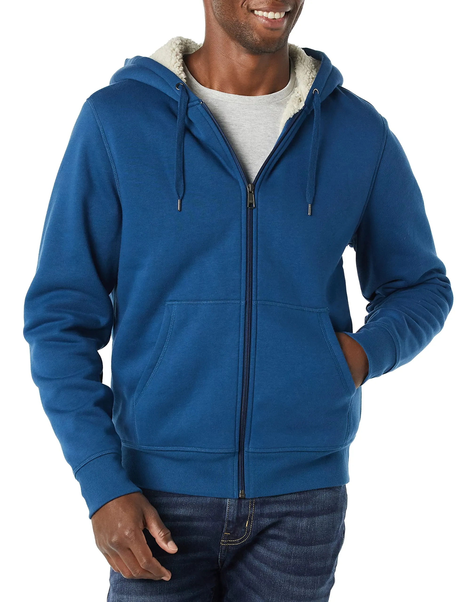 Amazon Essentials Felpa con Cappuccio e Cerniera Integrale in Pile Foderata in Sherpa Uomo, Blu Scuro, M - immagine 1